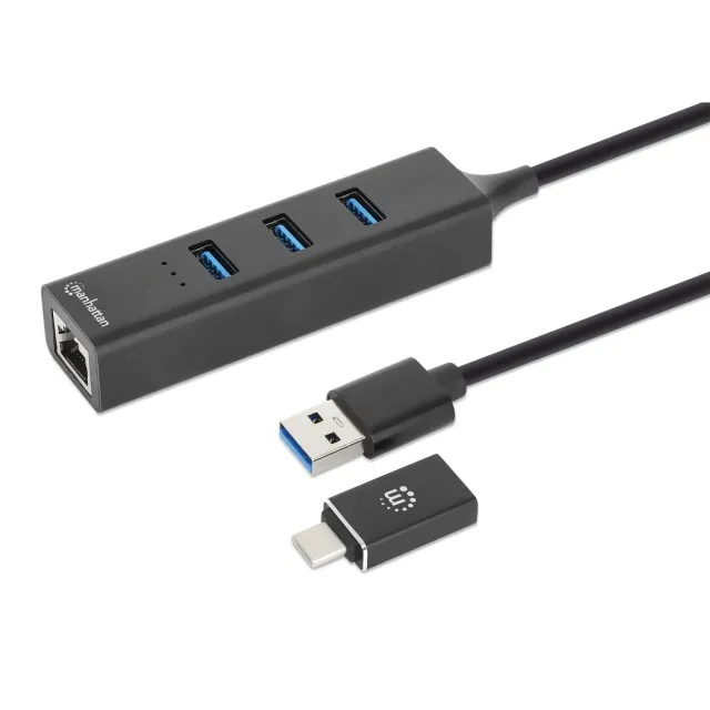 Manhattan 3-Port USB 3.0 Combo Hub rete Gigabit Ethernet