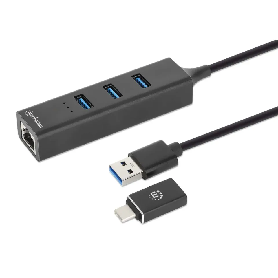 Manhattan 3-Port USB 3.0 Combo Hub rete Gigabit Ethernet