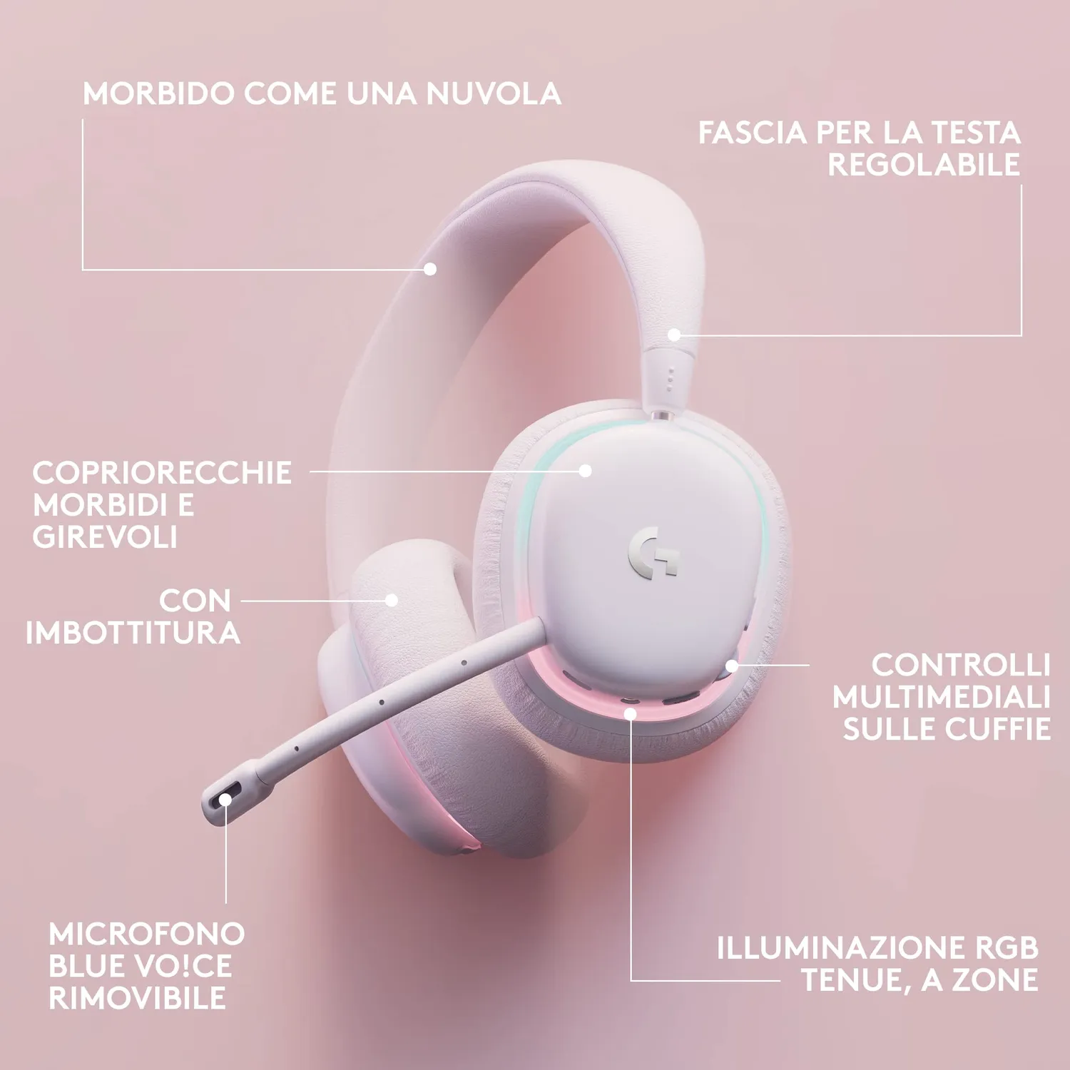 Logitech G735 cuffie gaming wireless bianche Lightspeed