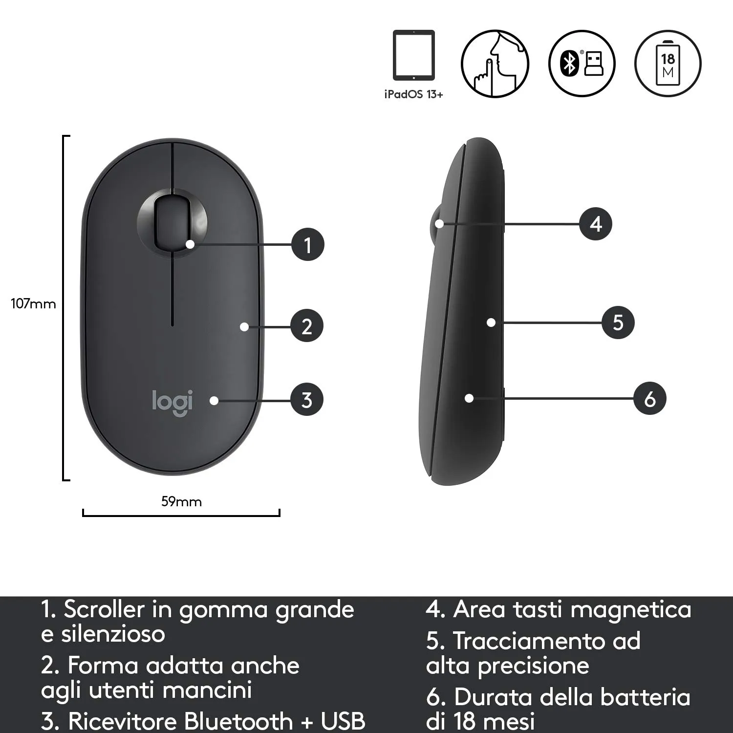 Logitech K380 M350 Kit Tastiera e Mouse Wireless Nero Silenzioso