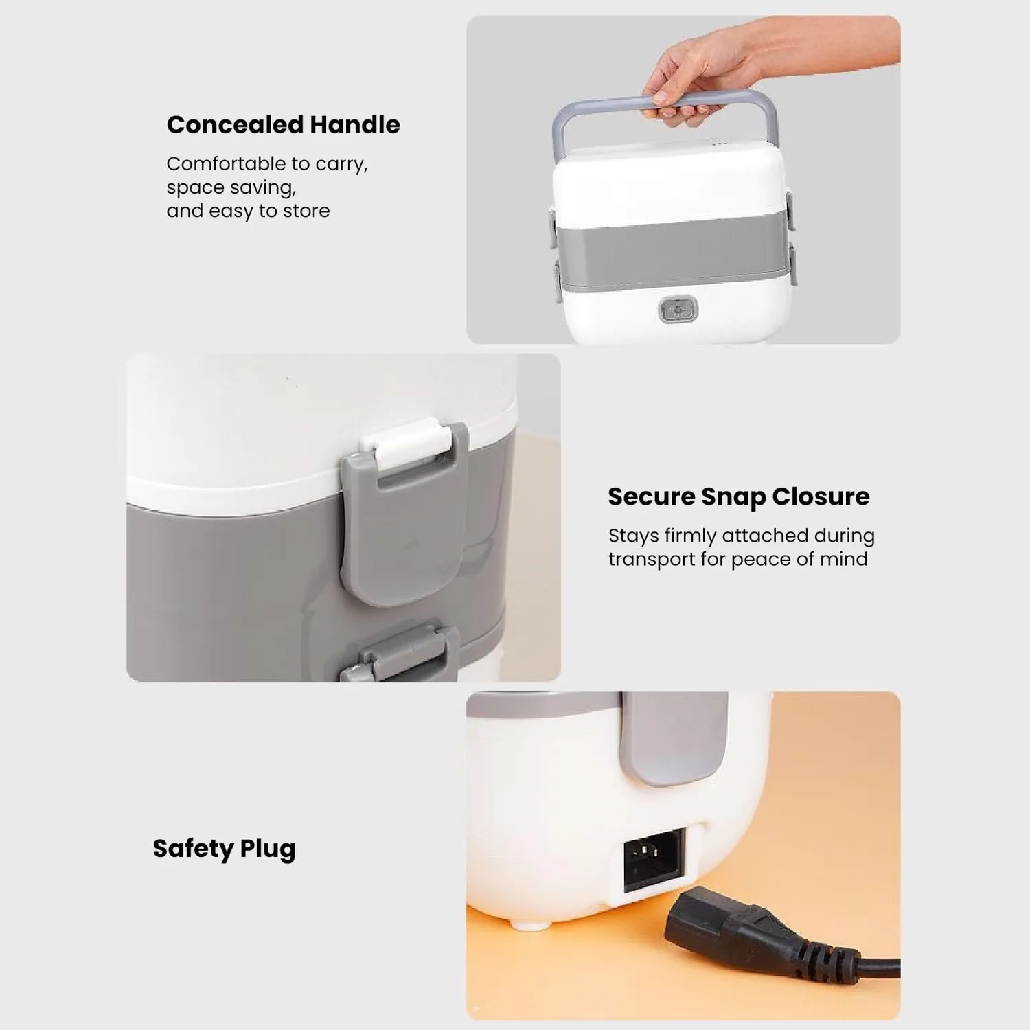 Zunate Lunch Box Elettrico Riscaldato 4 Contenitori Acciaio 220V