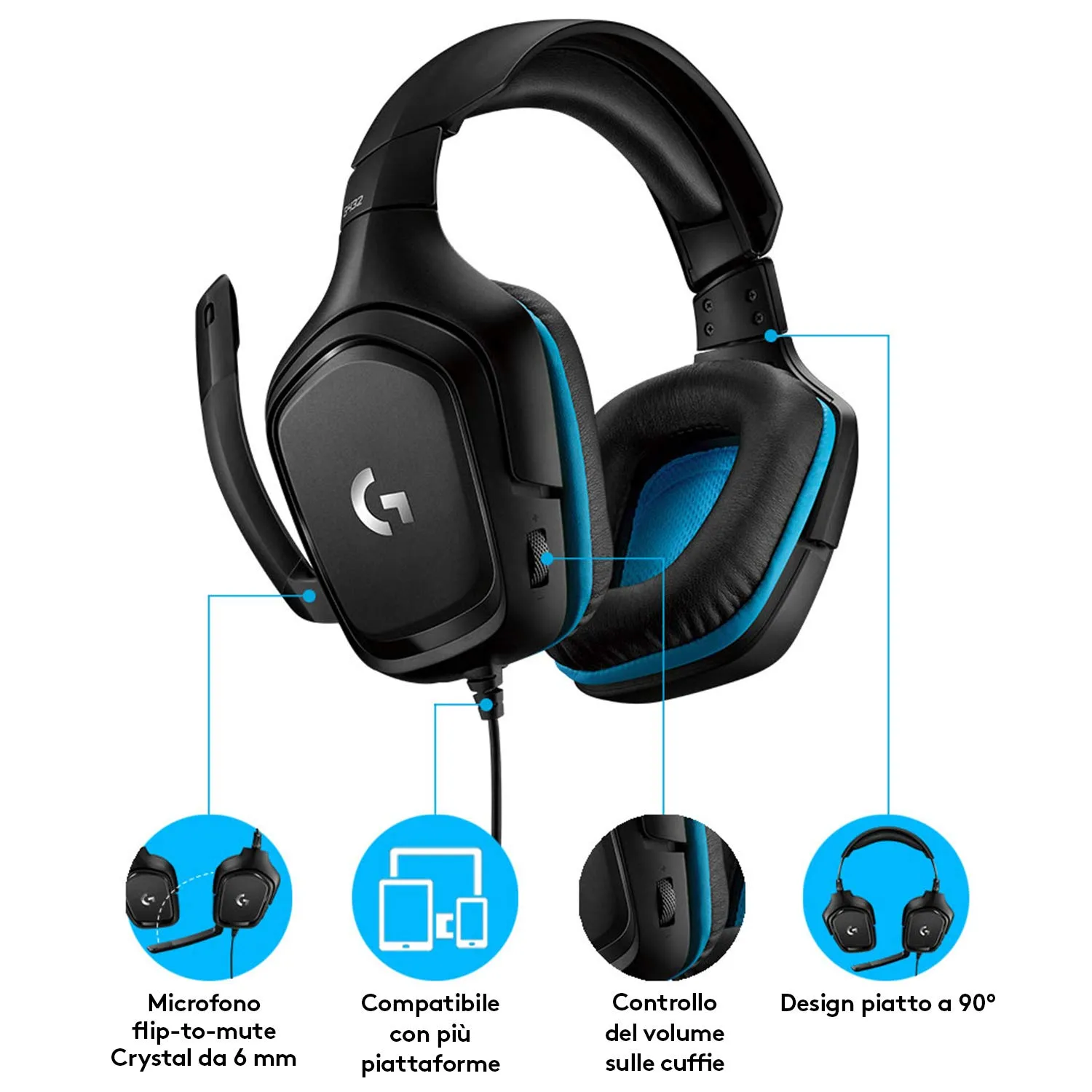 Logitech G G432 Cuffie Gaming Cablate DTS 50mm