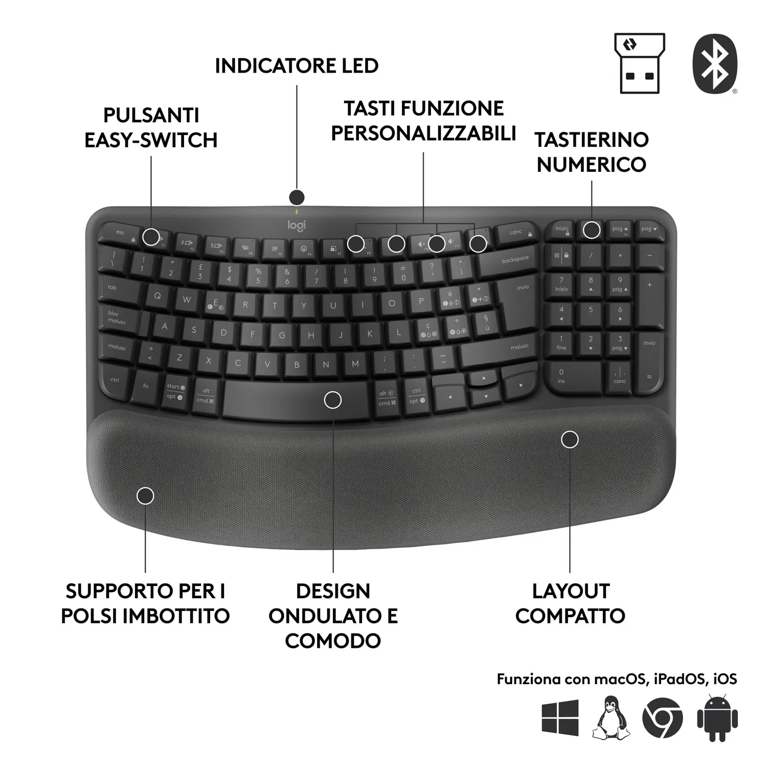 Logitech Wave Keys for Business tastiera ITA QWERTY ergonomica