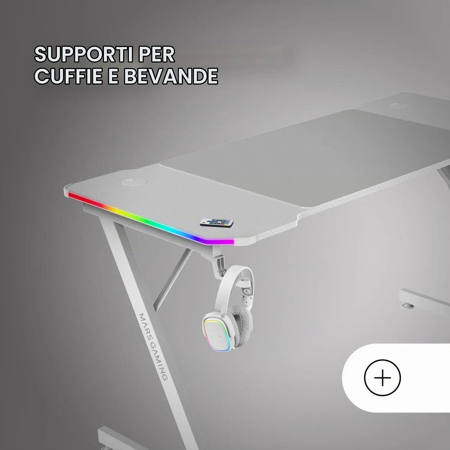 Marsgaming MGD-X140RGB scrivania gaming 140x60 bianca ARGB
