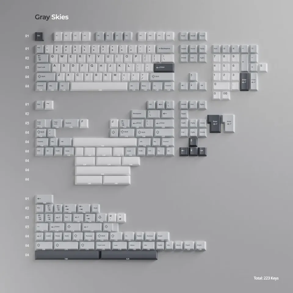 Wuque Studio Gray Skies keycaps PBT 223 tasti