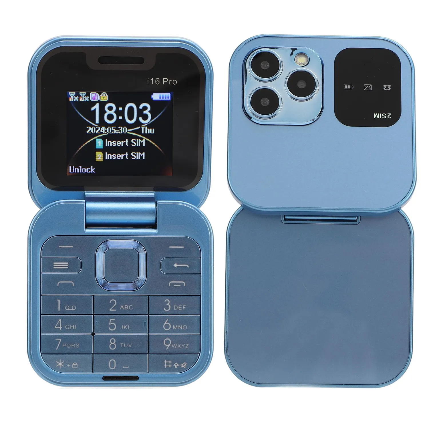 Zunate Flip Telefono a Conchiglia Blu 2G Dual SIM