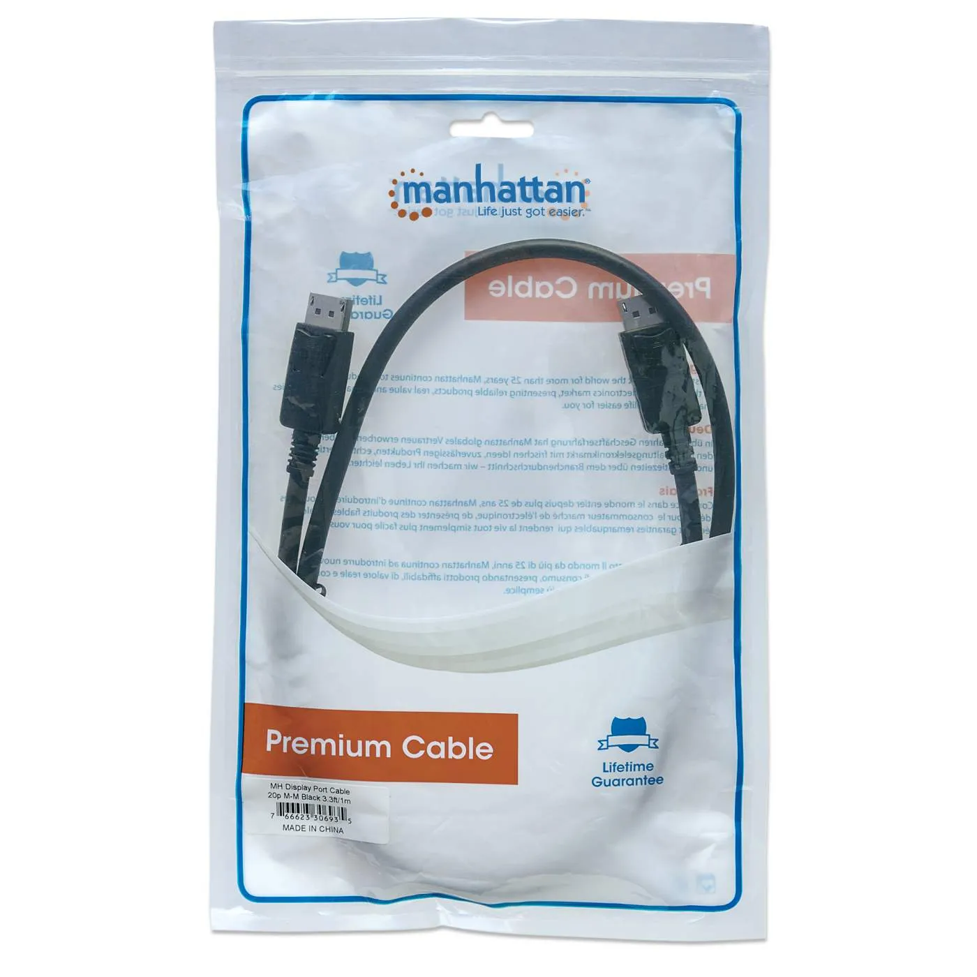 Manhattan 4K@60Hz Cavo DisplayPort 1 m DisplayPort 1.2