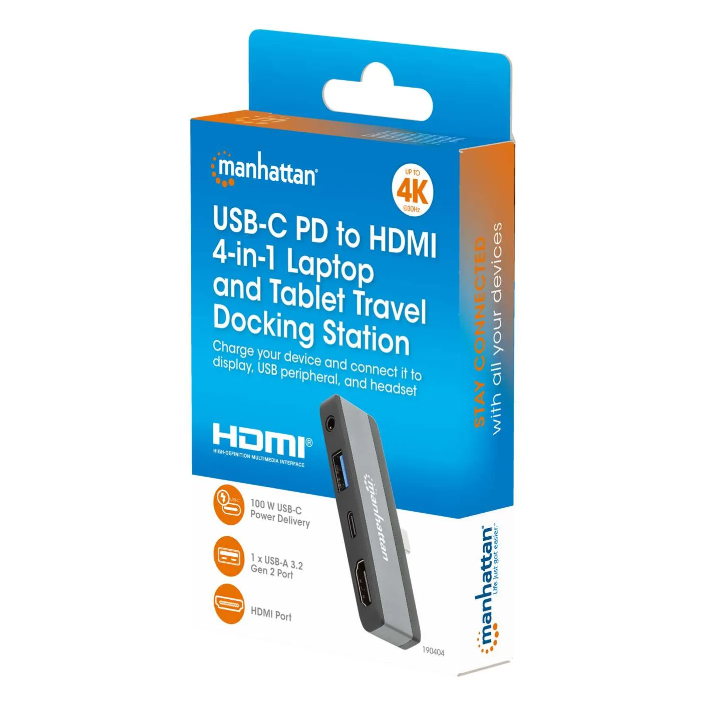Manhattan 4-in-1 Travel docking station USB-C HDMI 4K