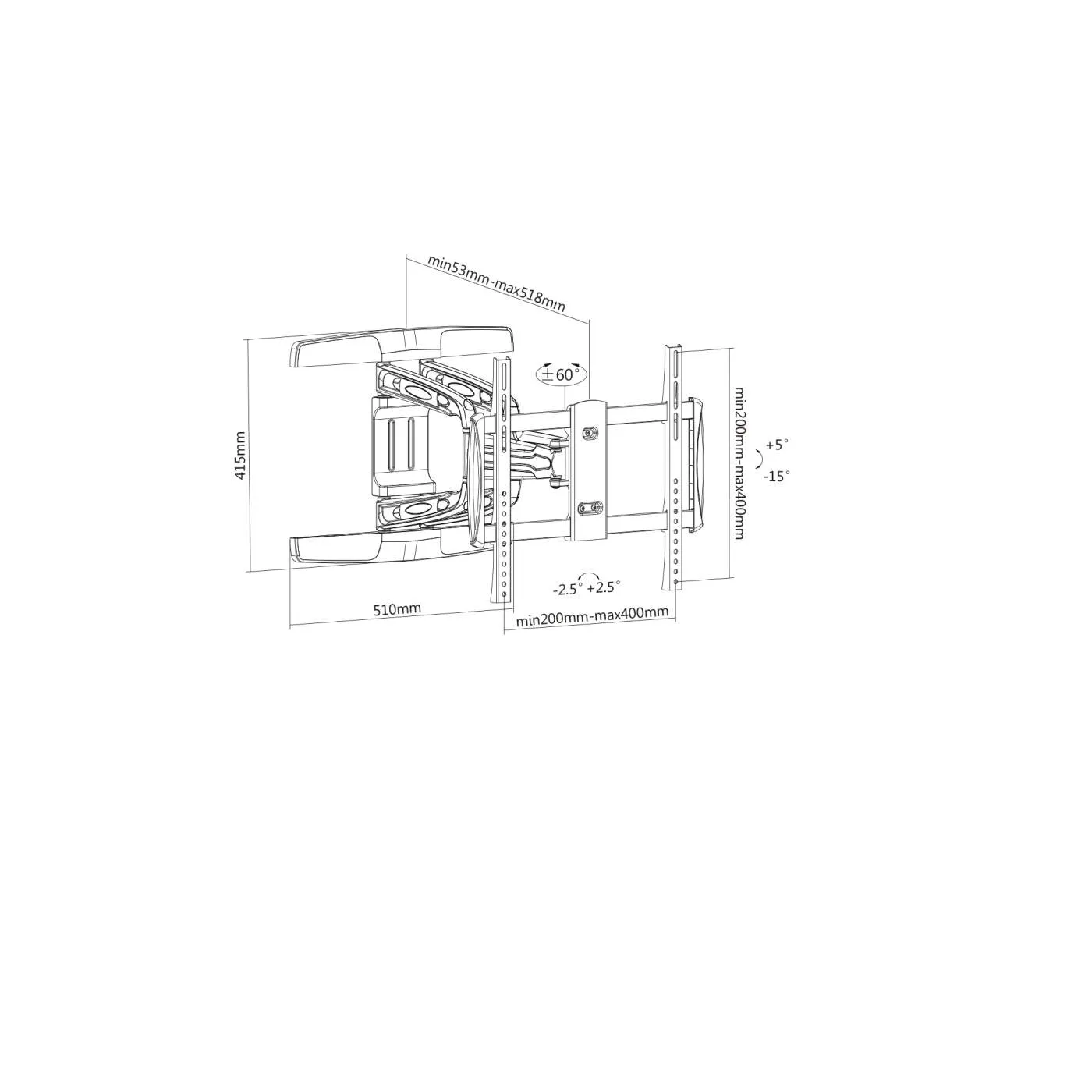 Manhattan staffa TV muro 32-55" alluminio snodata