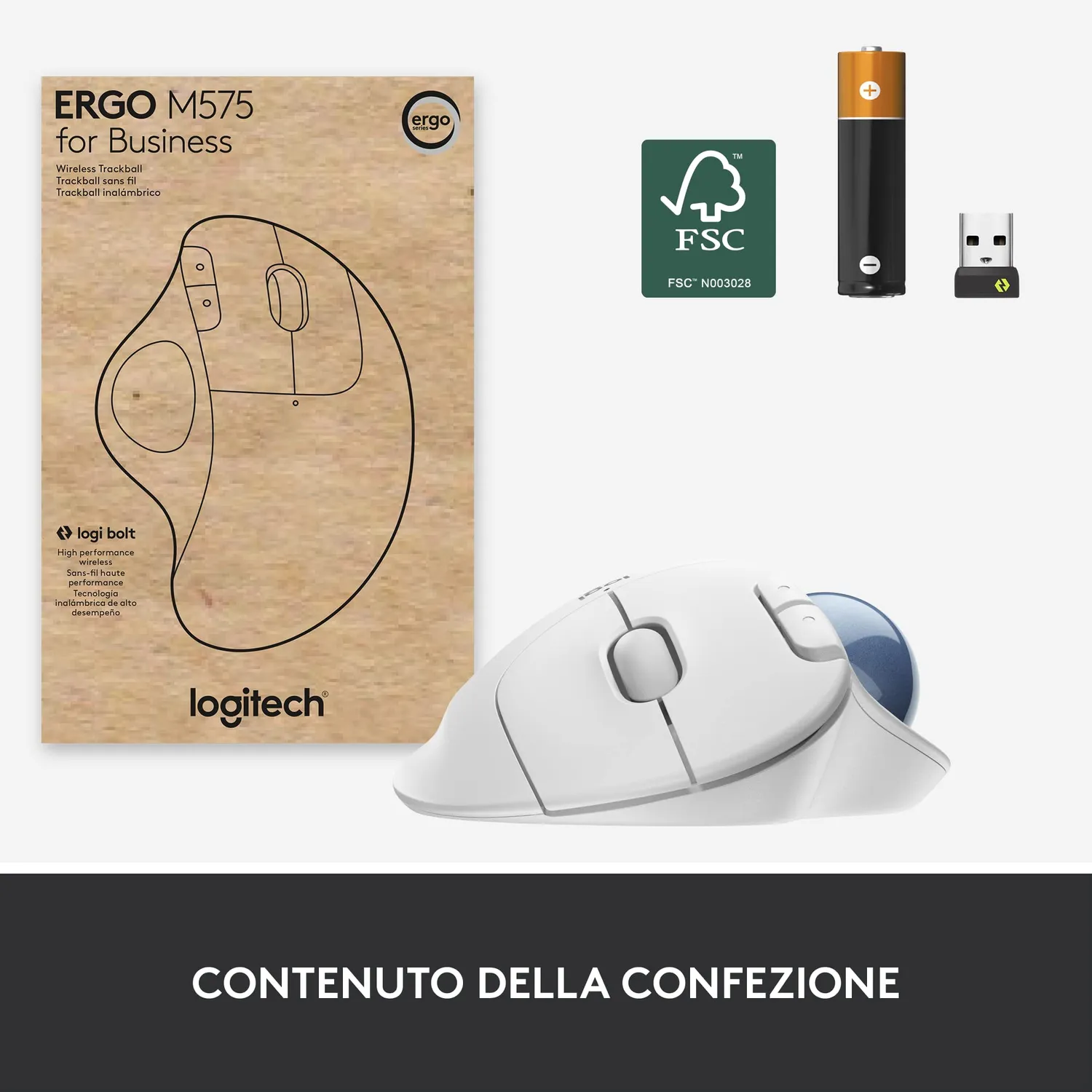 Logitech ERGO M575 trackball wireless nero ergonomico
