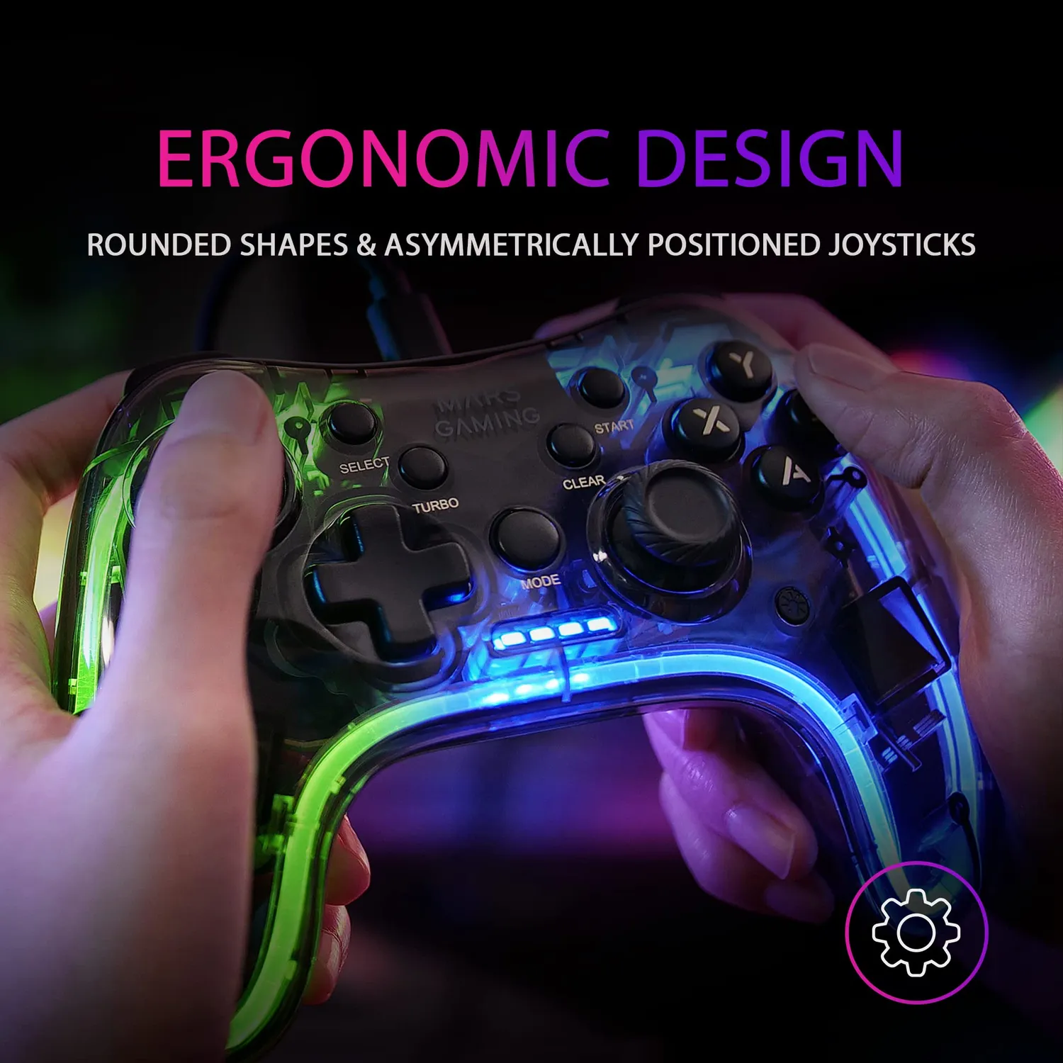 Mars Gaming MGPC gamepad trasparente RGB