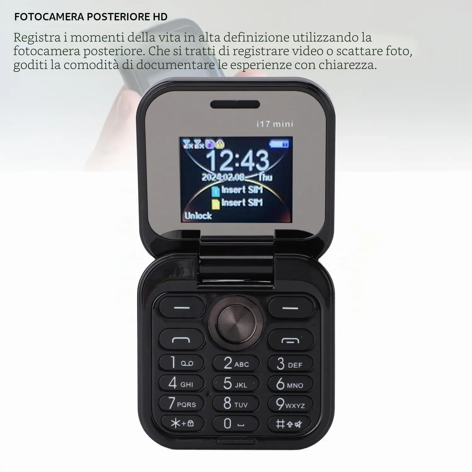Zunate telefono pieghevole 2G anziani tasti grandi nero