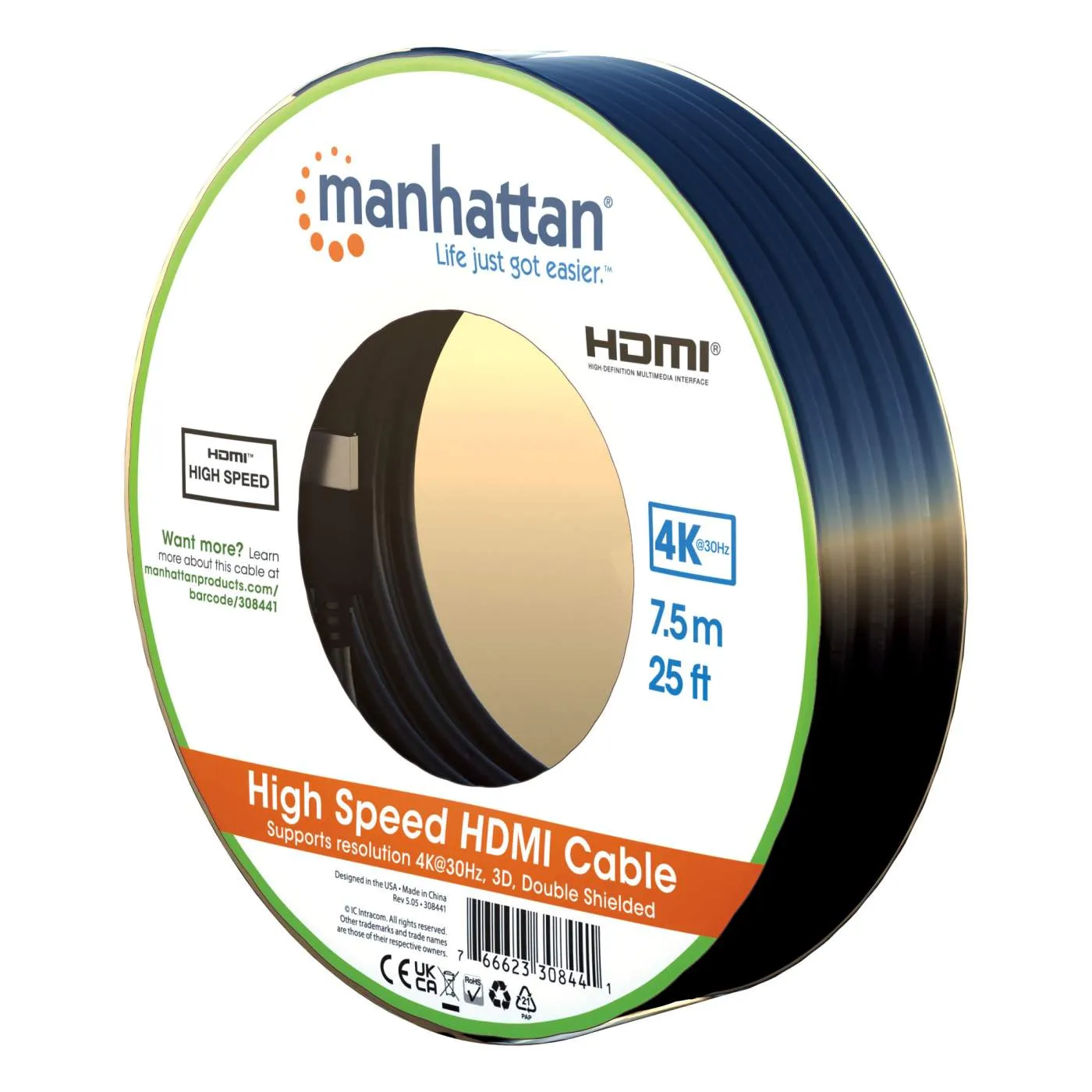Manhattan Cavo HDMI High Speed 7,5 m nero 1080p