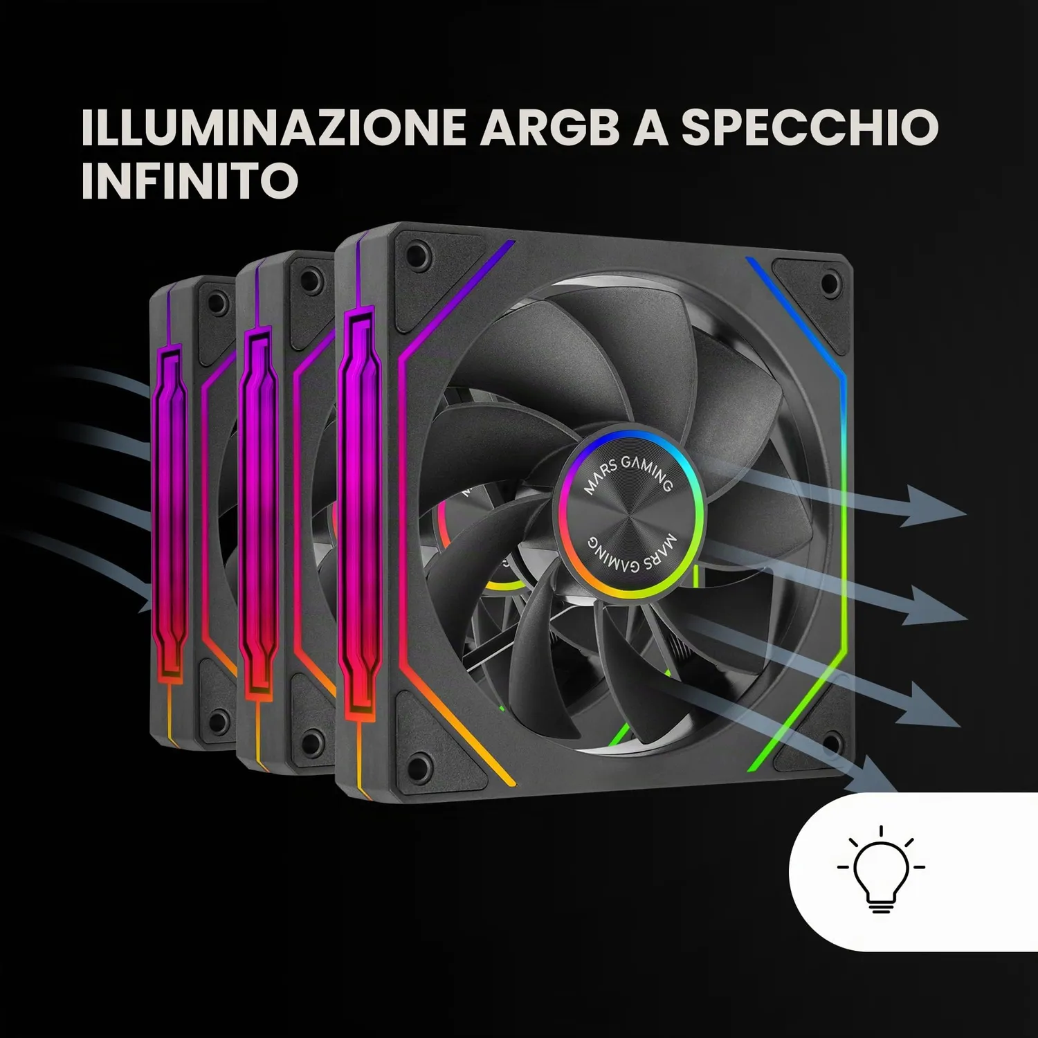 Mars Gaming MF-Linkfinitykit2R ventole PC 120mm kit 3 nere ARGB