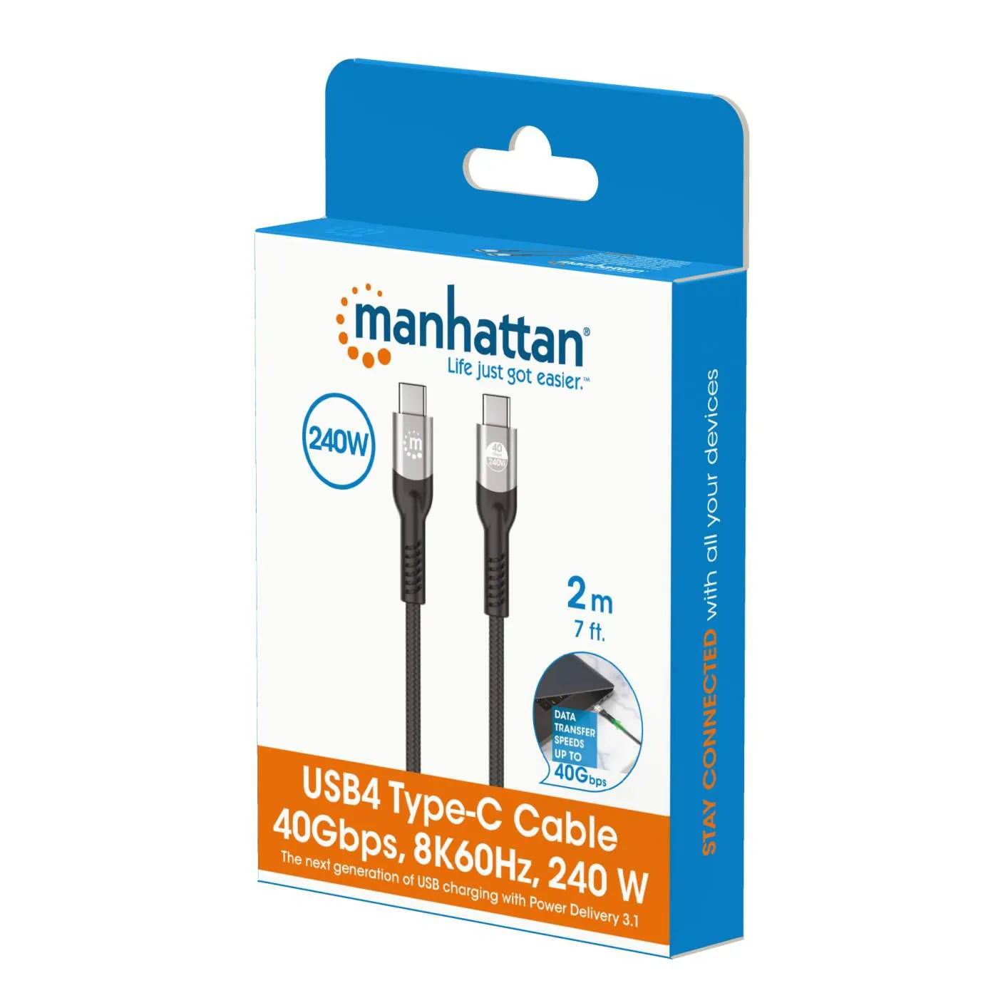 Manhattan cavo USB4 USB-C 2 m 40Gbps 240W 8K EPR