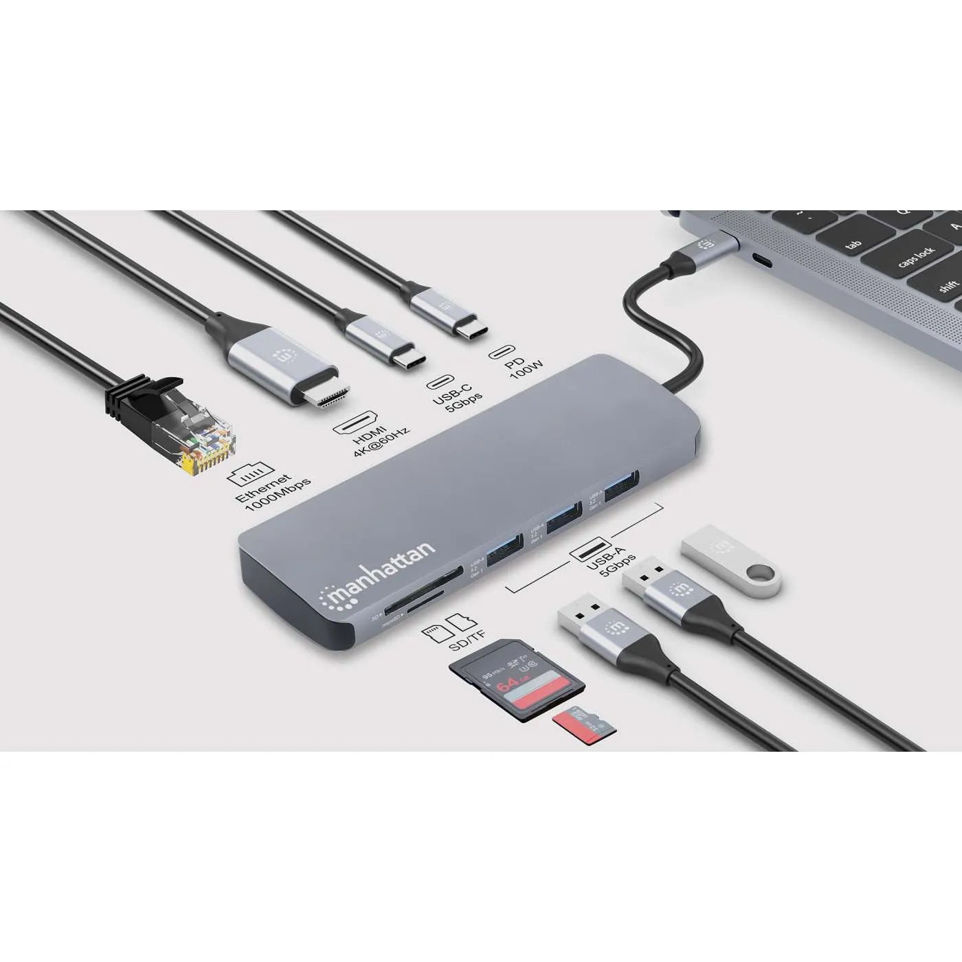 Manhattan Docking Station USB-C 9-in-1 HDMI 4K 100W
