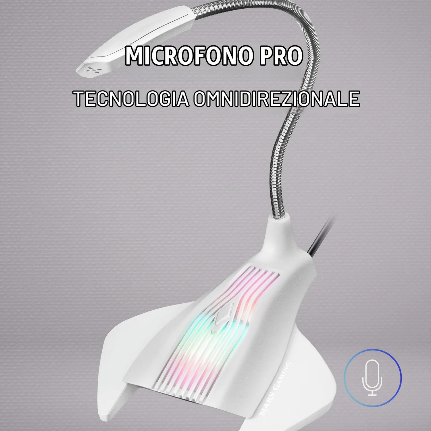 Mars Gaming MMICW Microfono USB Gaming RGB Bianco