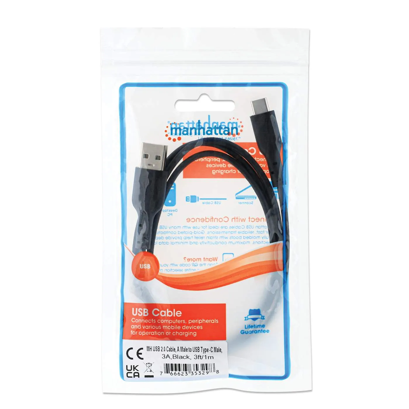 Manhattan cavo USB 2.0 A-C 1 m nero ricarica 3A