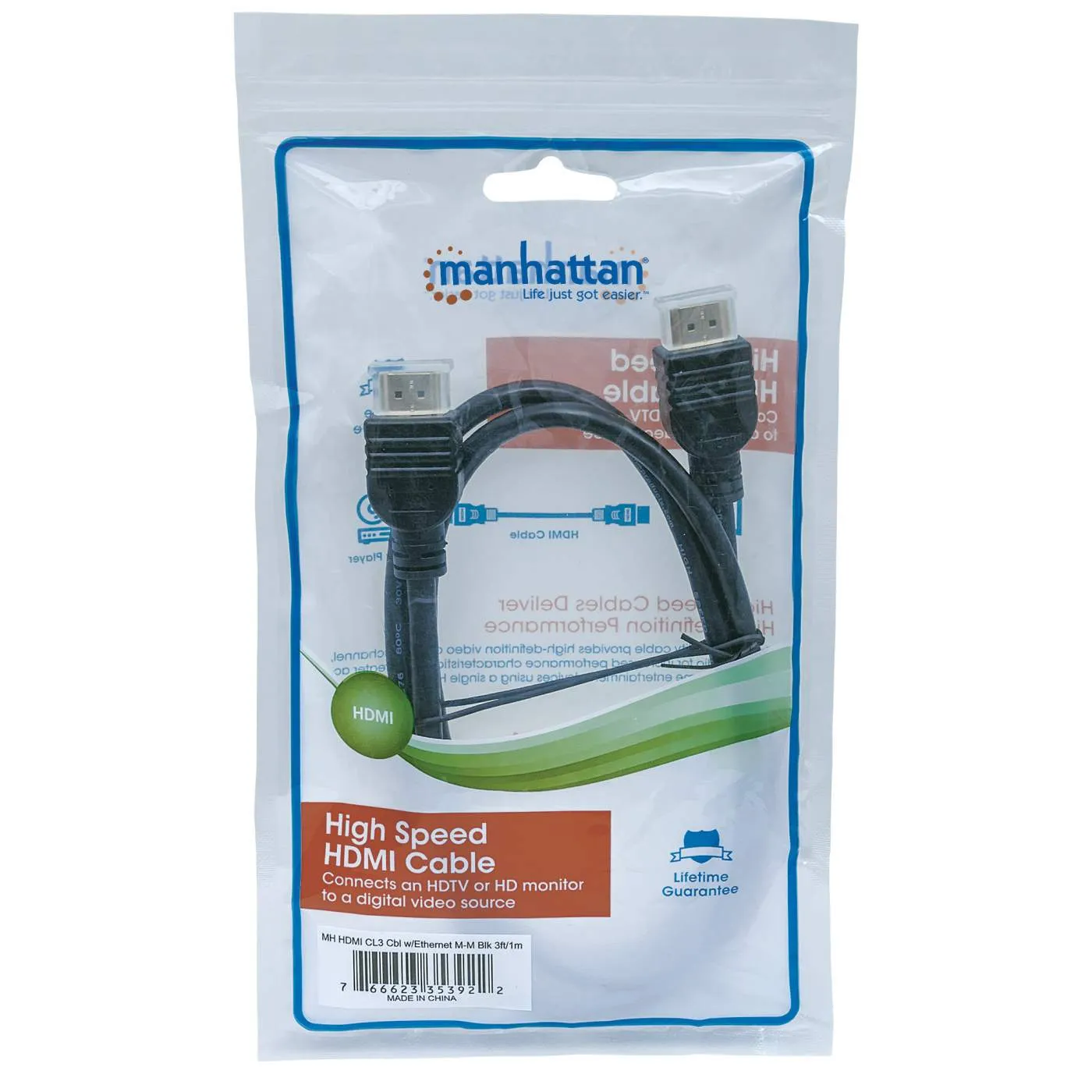 Manhattan Cavo HDMI CL3 4K 60Hz 1 m da Incasso