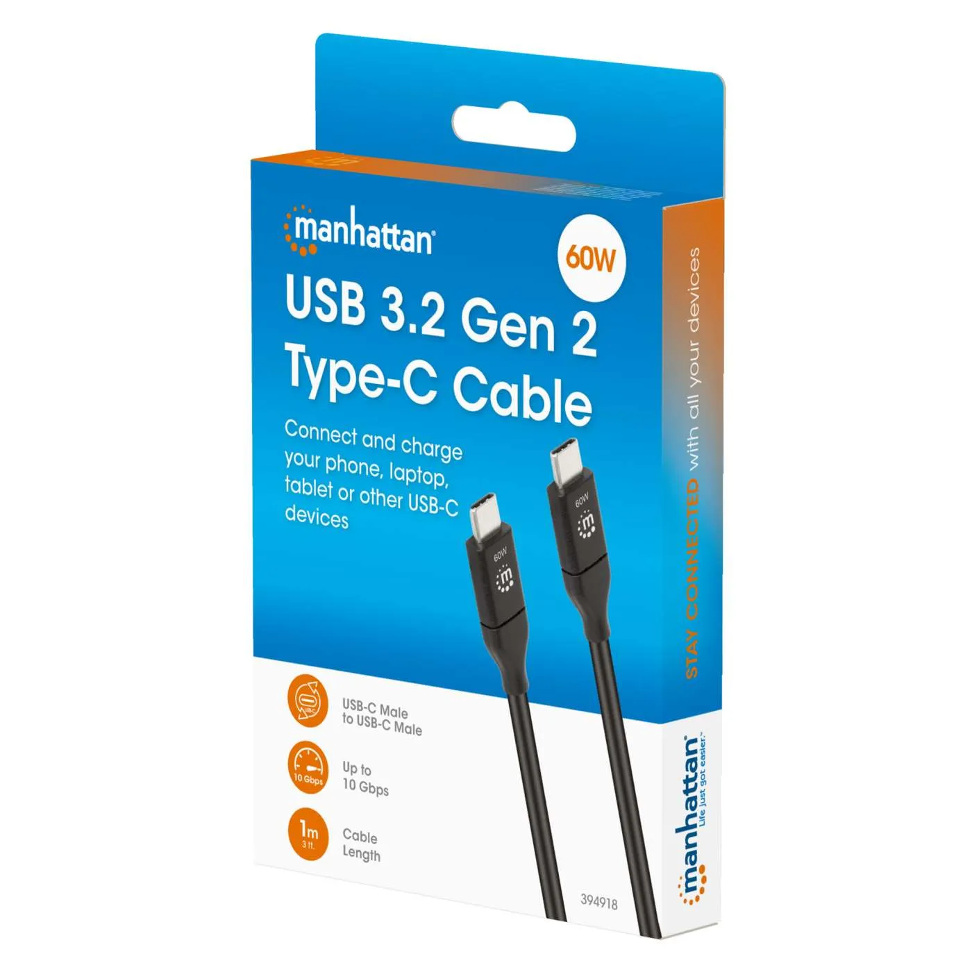 Manhattan Cavo USB-C - USB-C 3.2 60W 1m 10Gbps 4K