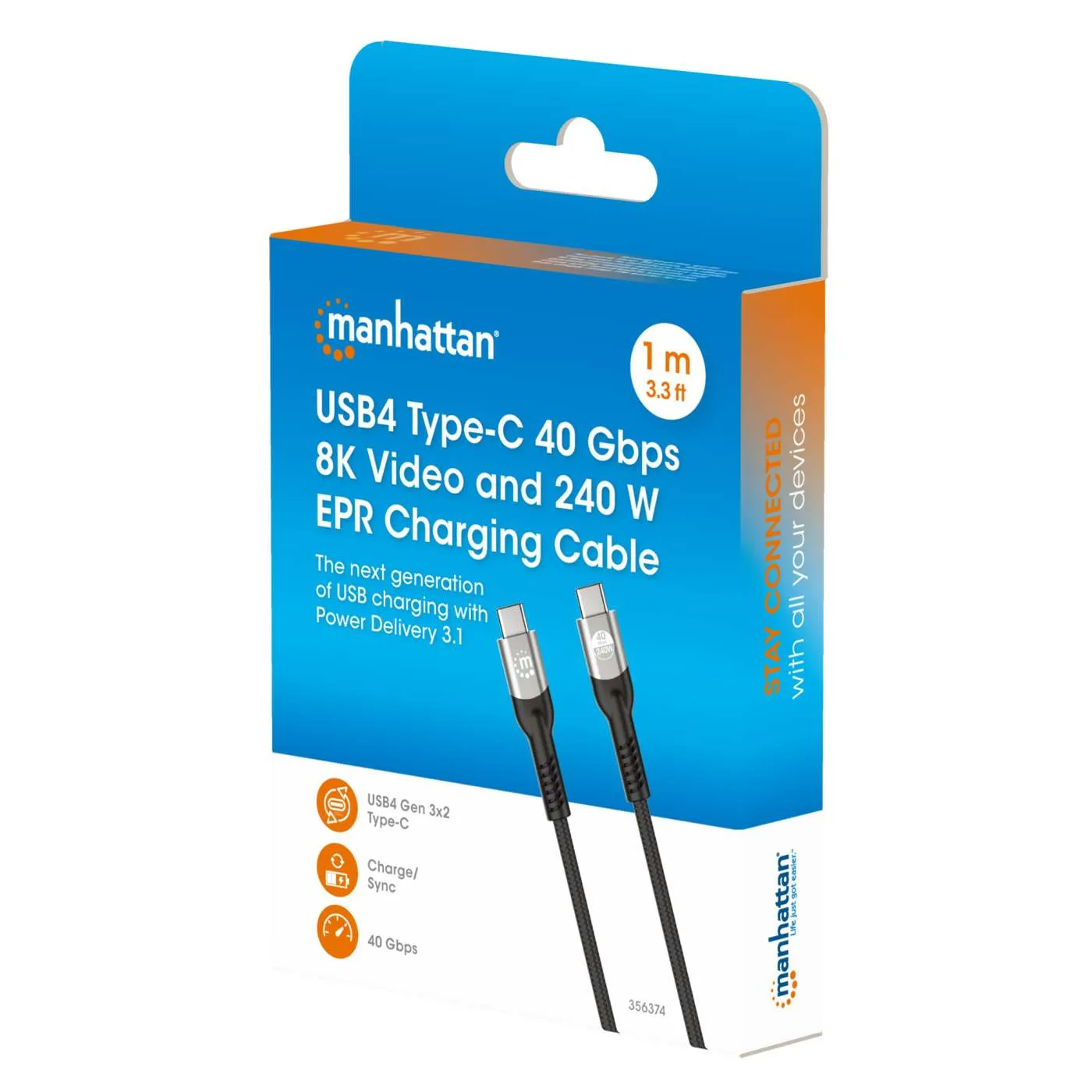 Manhattan USB4 cavo USB-C 40Gbps 8K 240W nero 1 m
