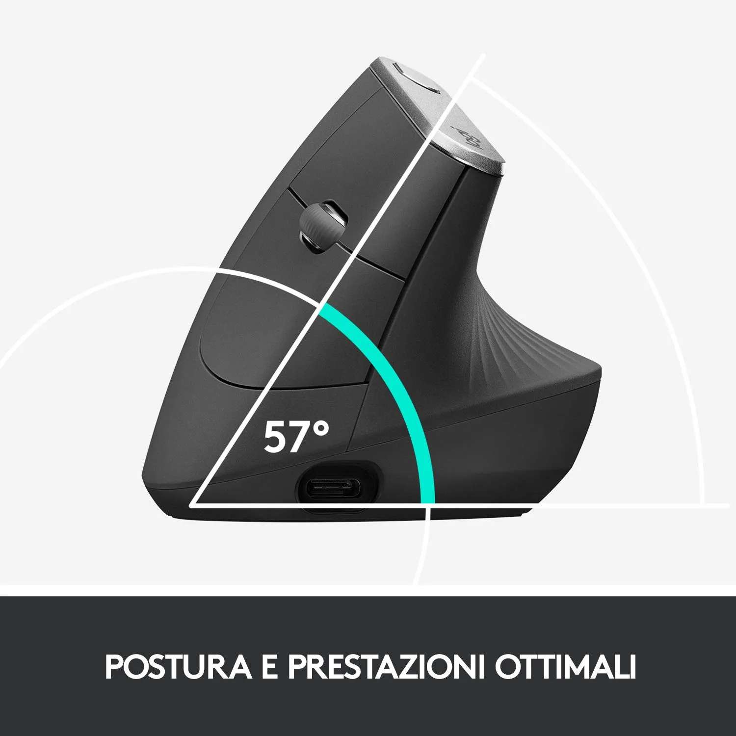 Logitech MX Vertical mouse wireless ergonomico 4000dpi grafite