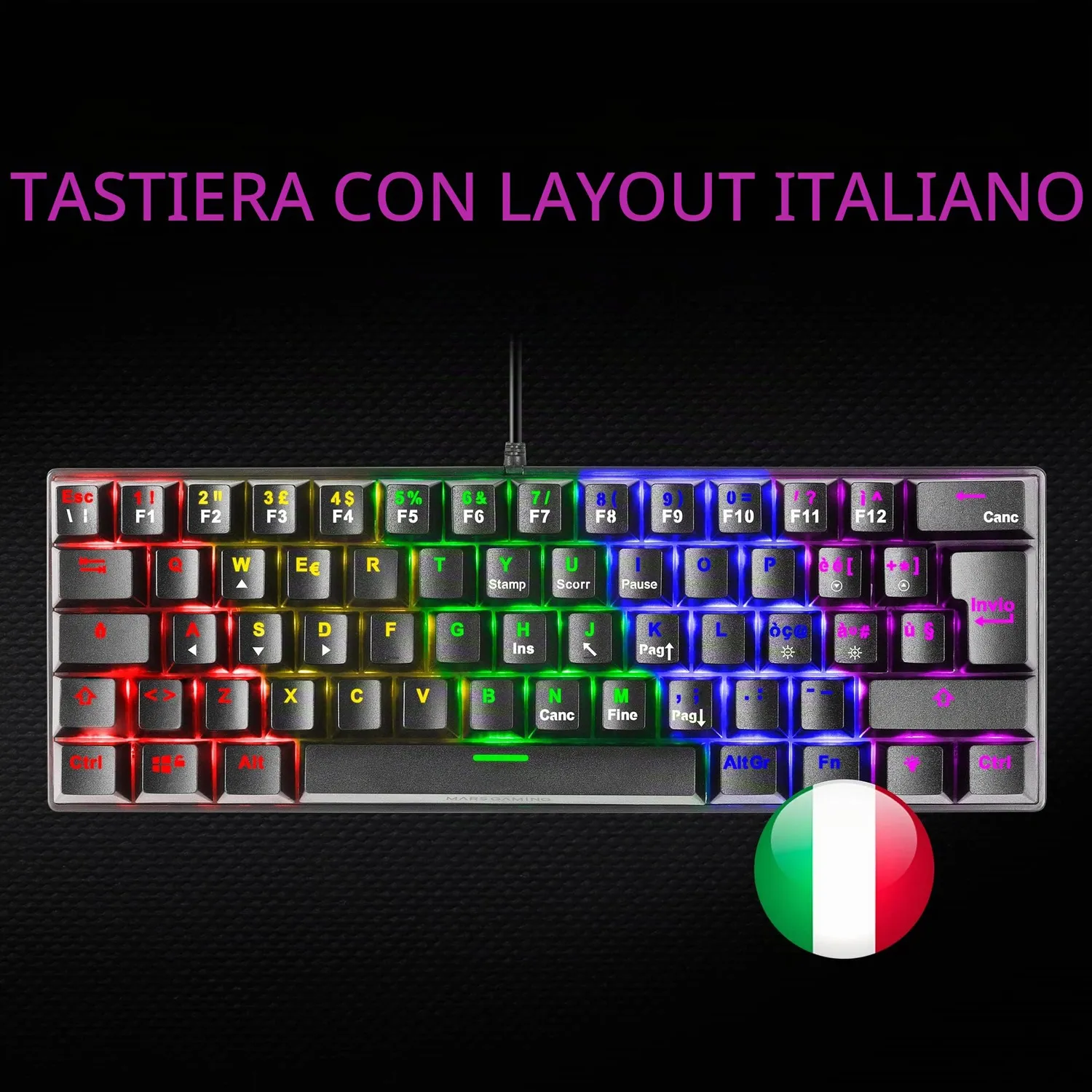 Mars Gaming MK60 tastiera meccanica gaming nera IT switch rossi