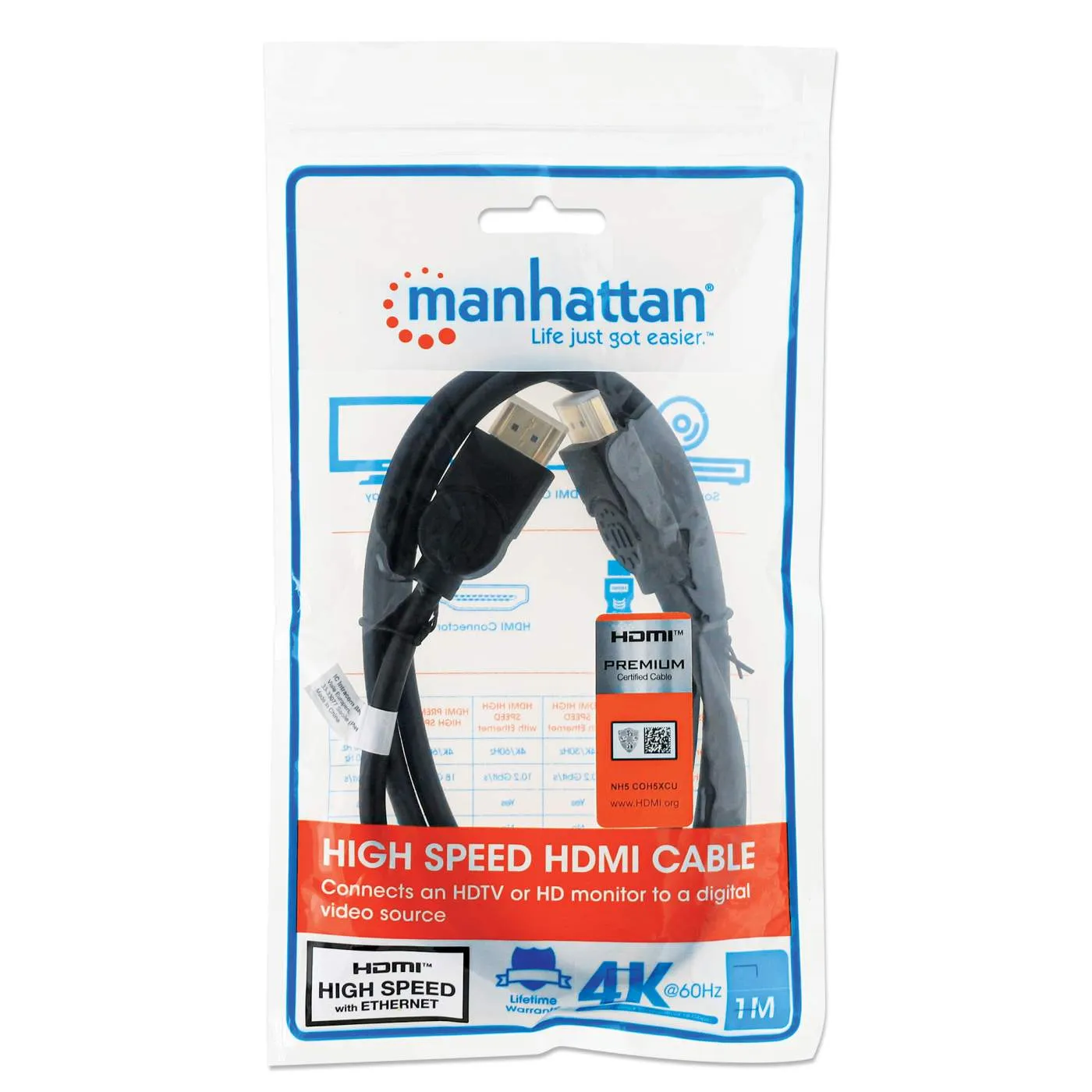 Manhattan Cavo HDMI 4K 1m Nero Premium 18 Gbps