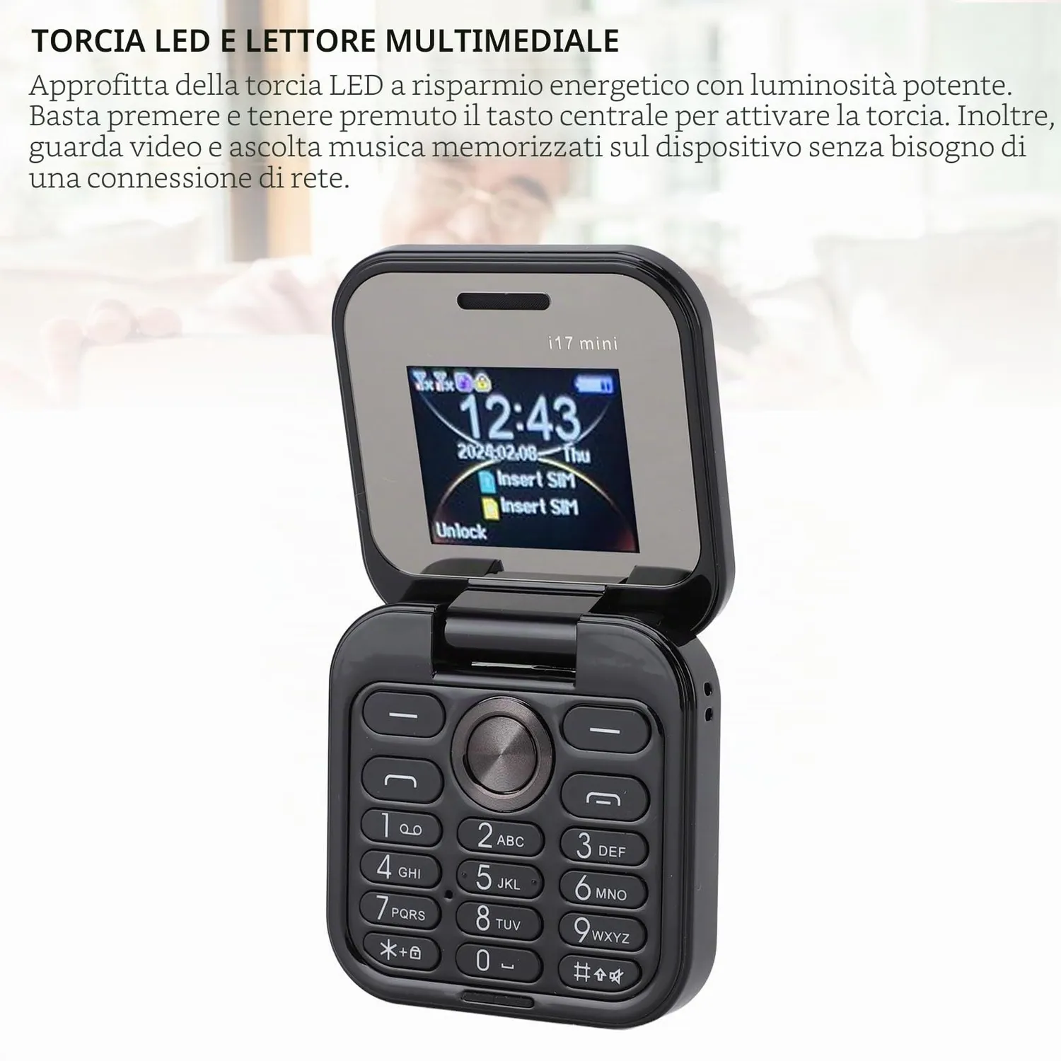 Zunate telefono pieghevole 2G anziani tasti grandi nero