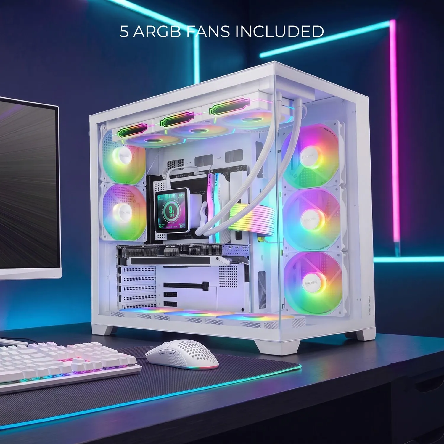 Mars Gaming MCVPRO Case PC ATX Bianco 5 Ventole ARGB