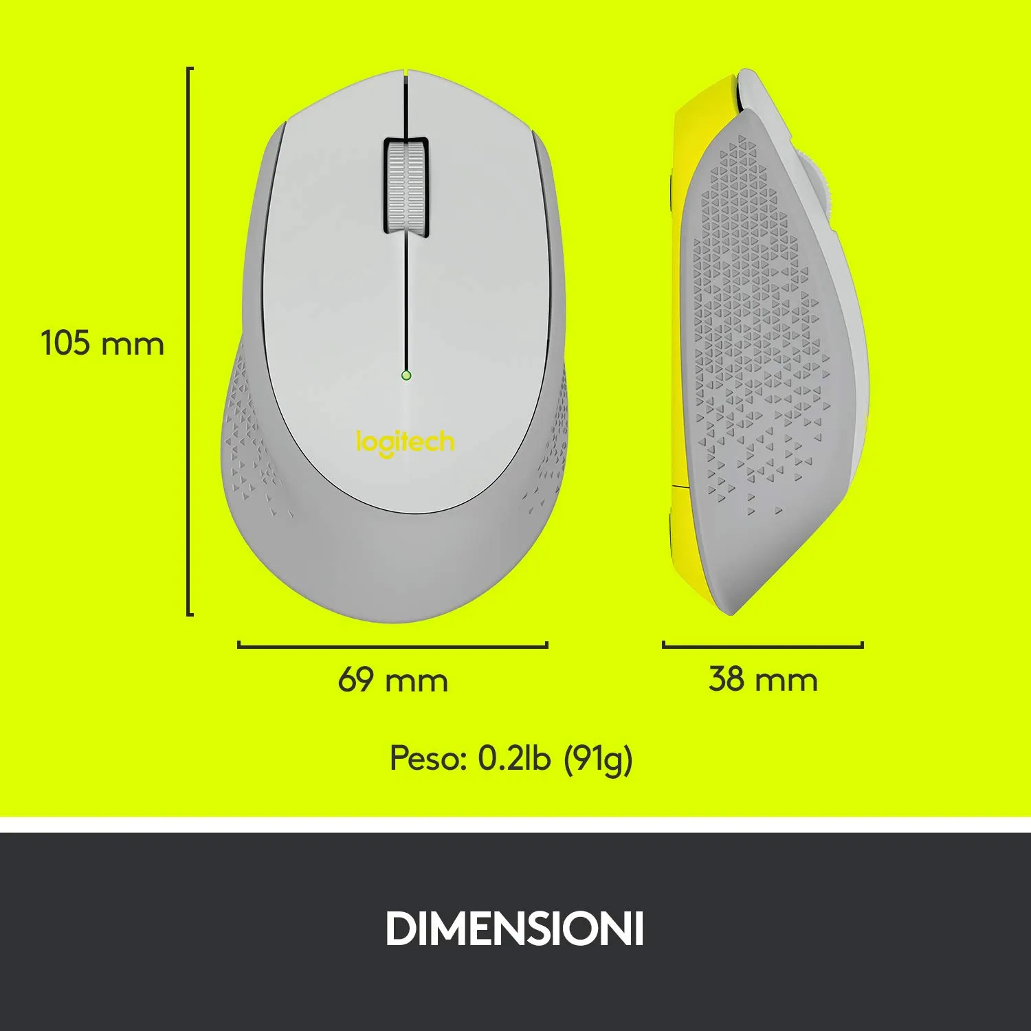 Logitech M320 Mouse Wireless Argento 3 Tasti Silenzioso