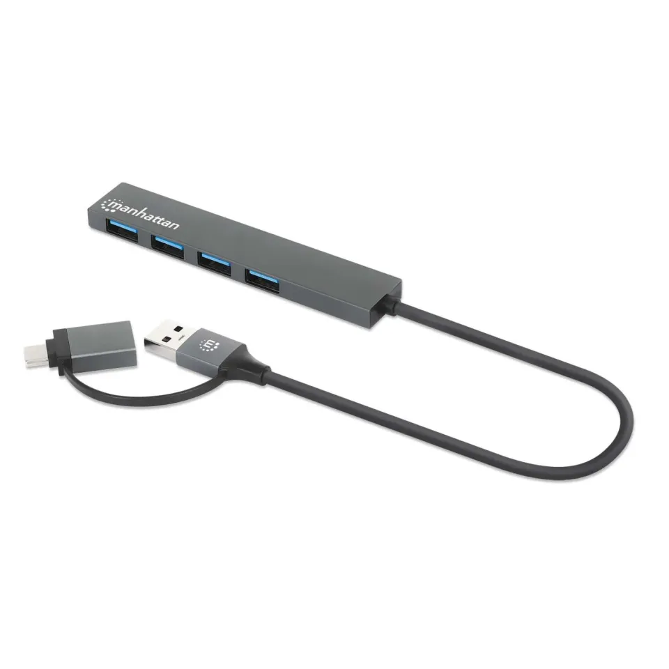 Manhattan Hub USB 4 Porte Type-C/A Combo 5Gbps Nero