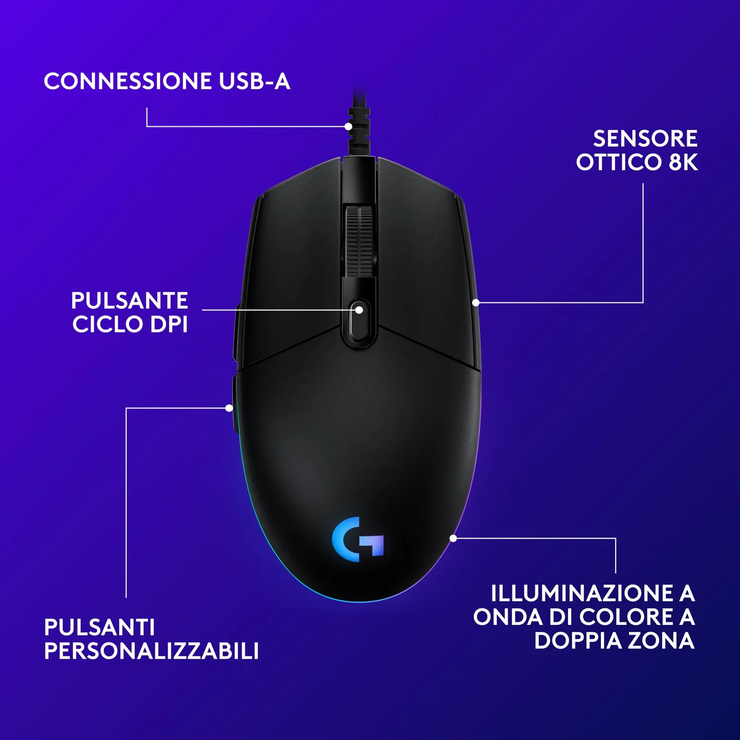 Logitech G G203 LIGHTSYNC mouse gaming nero 8000 DPI