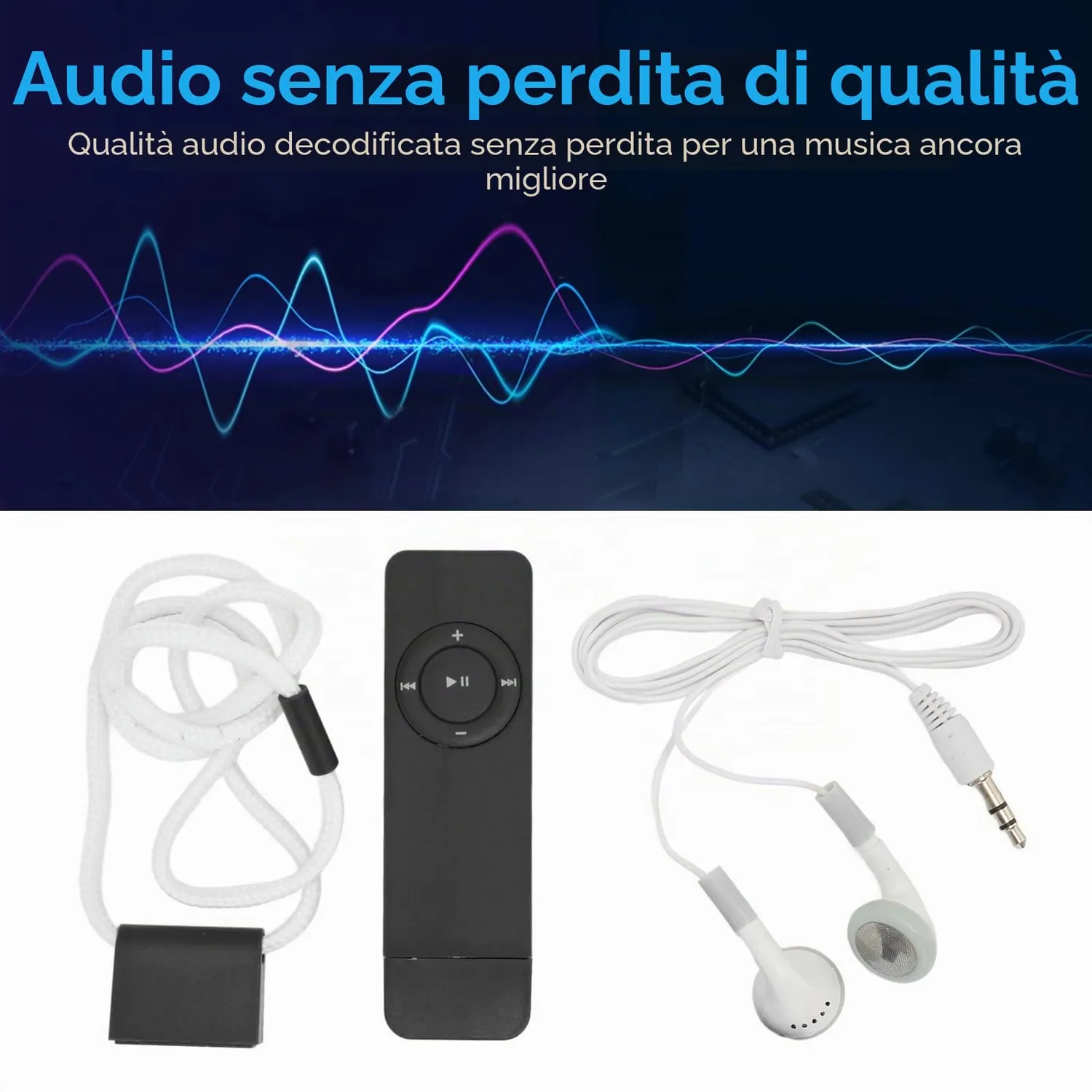 Zunate Mini lettore MP3 nero 64GB con auricolari