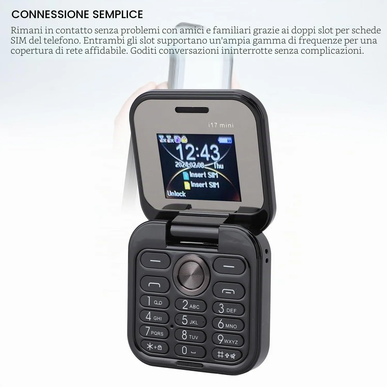 Zunate telefono pieghevole 2G anziani tasti grandi nero
