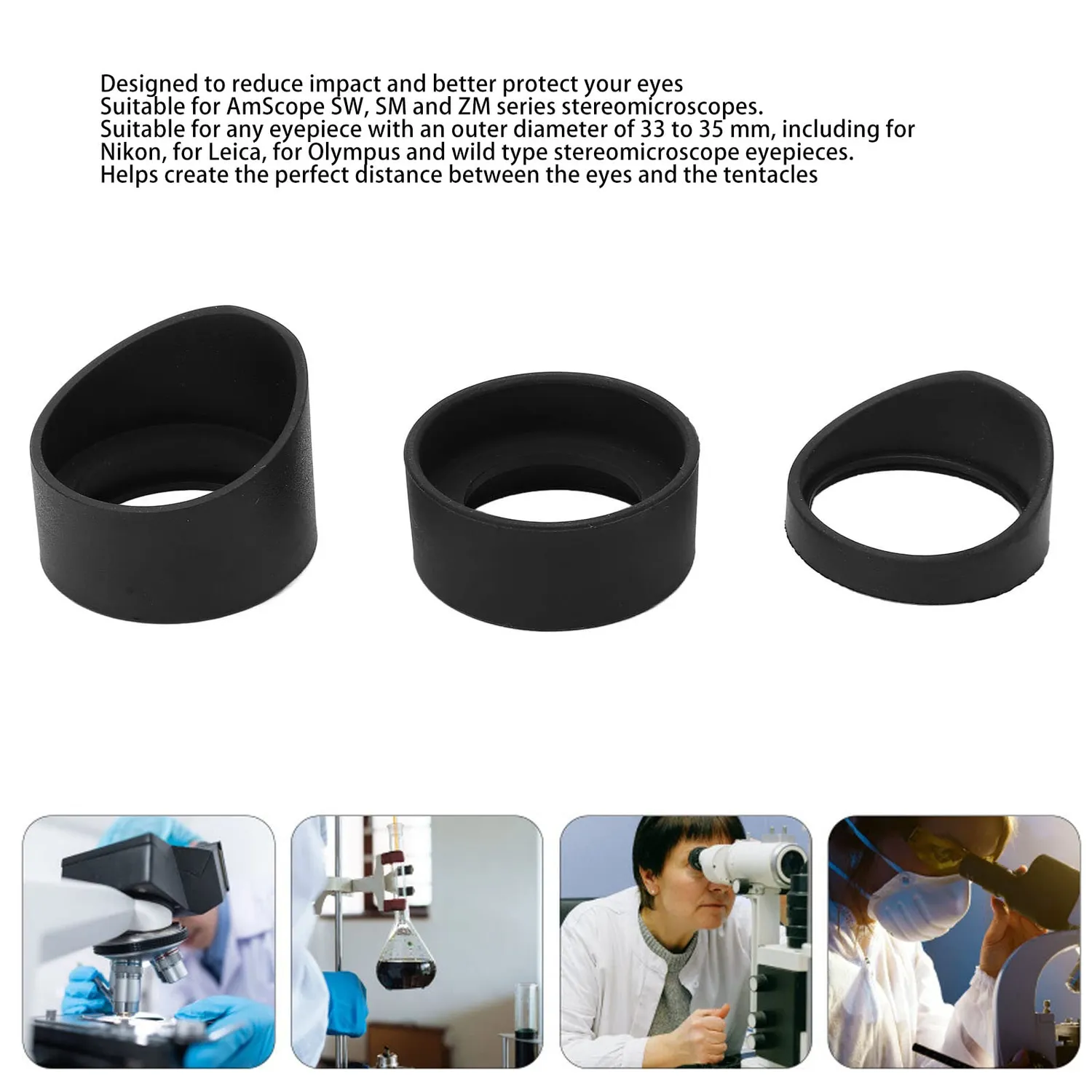 Zunate paraluce oculare microscopio 33 mm 3 pezzi gomma