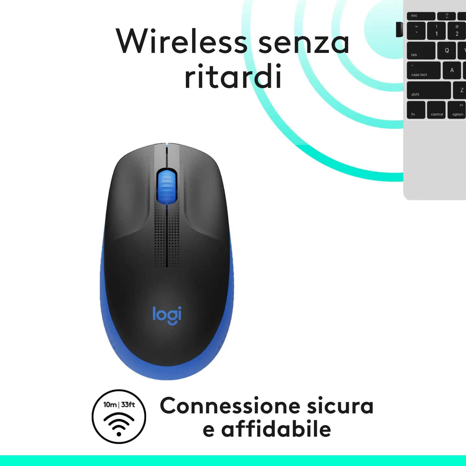 Logitech M190 mouse wireless blu formato grande