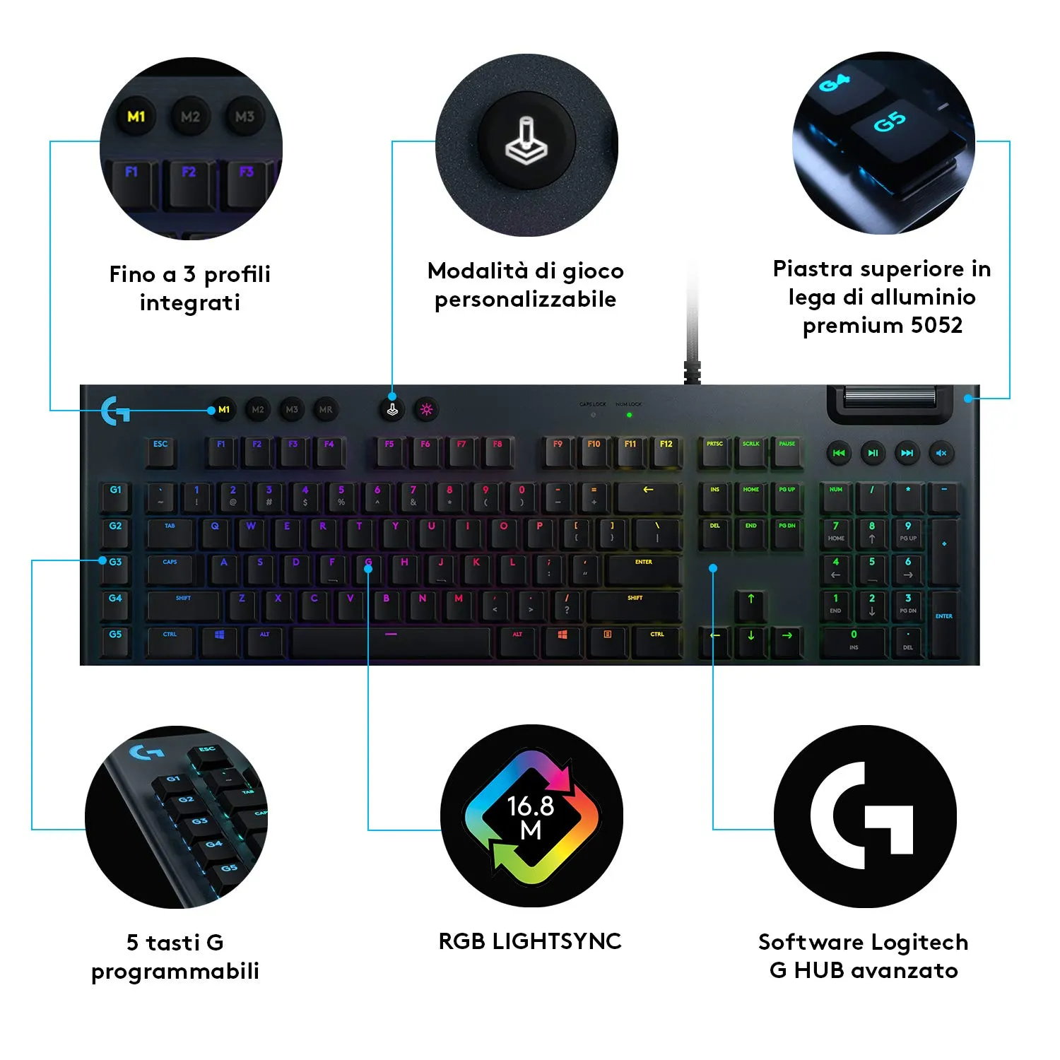 Logitech G G815 tastiera gaming cablata RGB tactile US low-profile