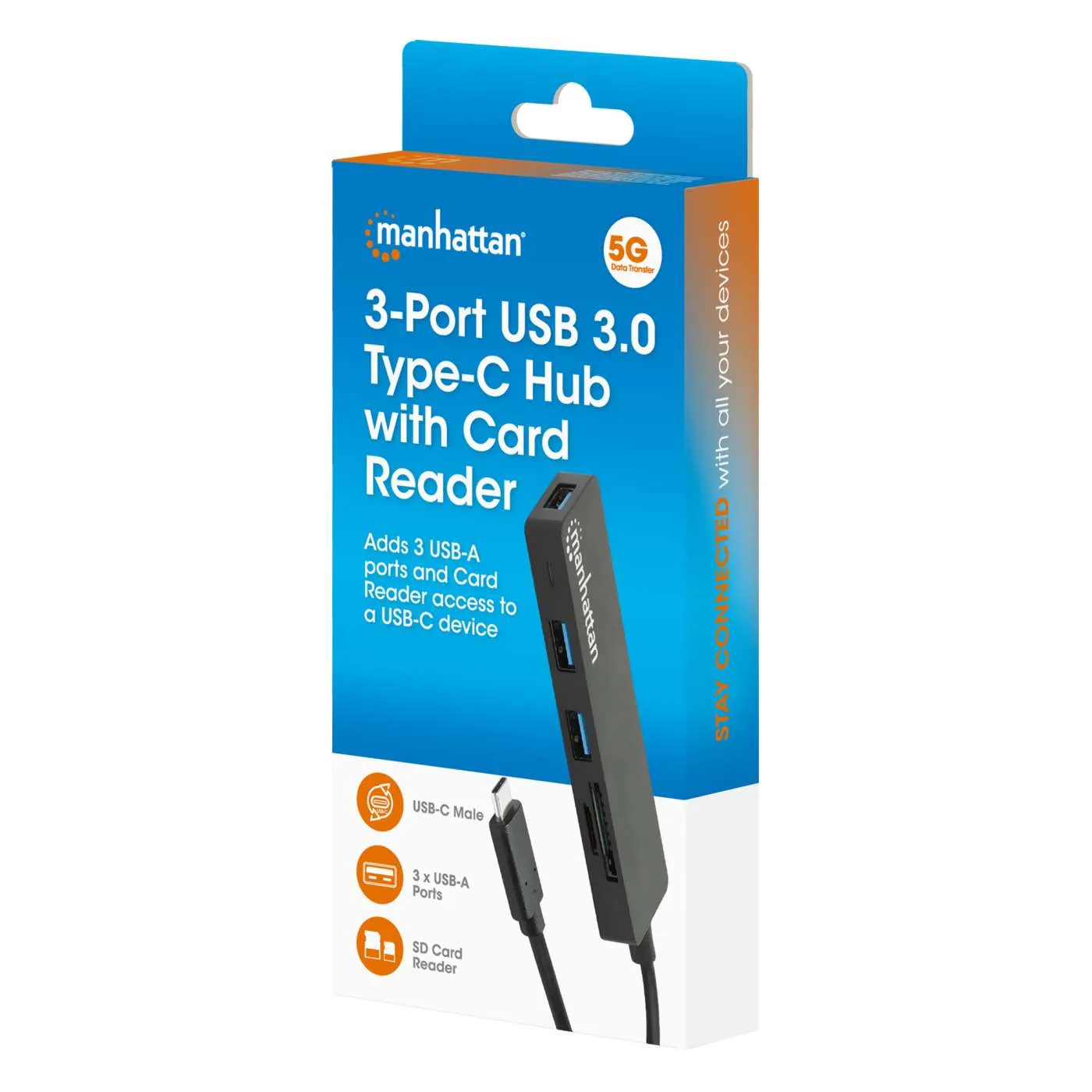 Manhattan Hub USB-C 3 porte USB-A lettore SD