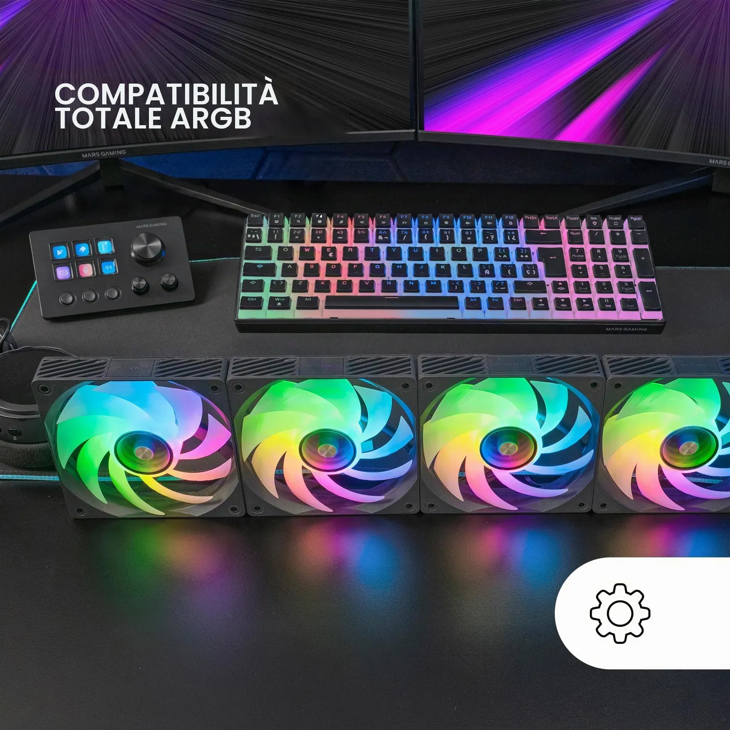 Mars Gaming MF-SI4KIT ventole PC 120mm kit 4x nero ARGB