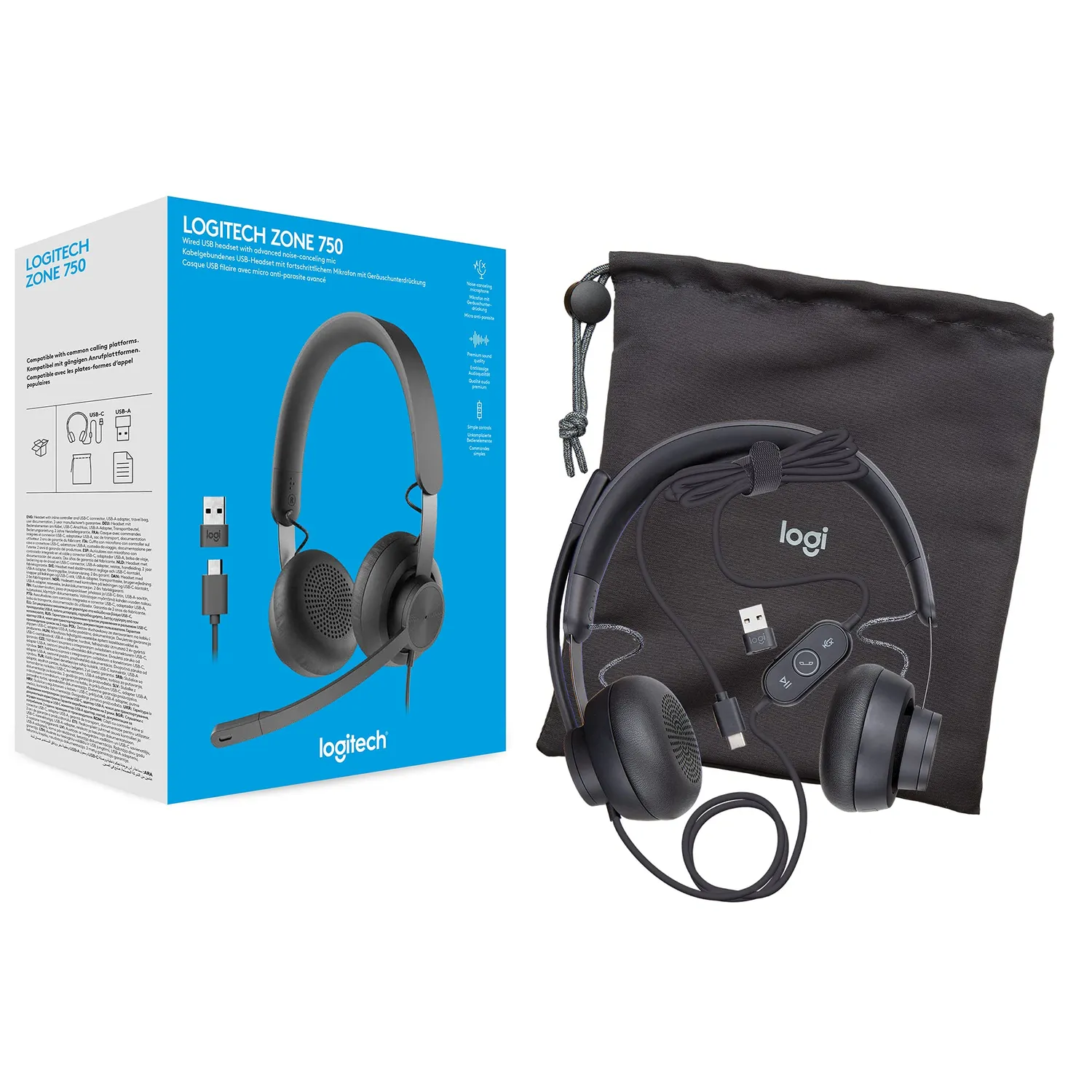 Logitech Zone 750 cuffie on-ear USB-C con microfono