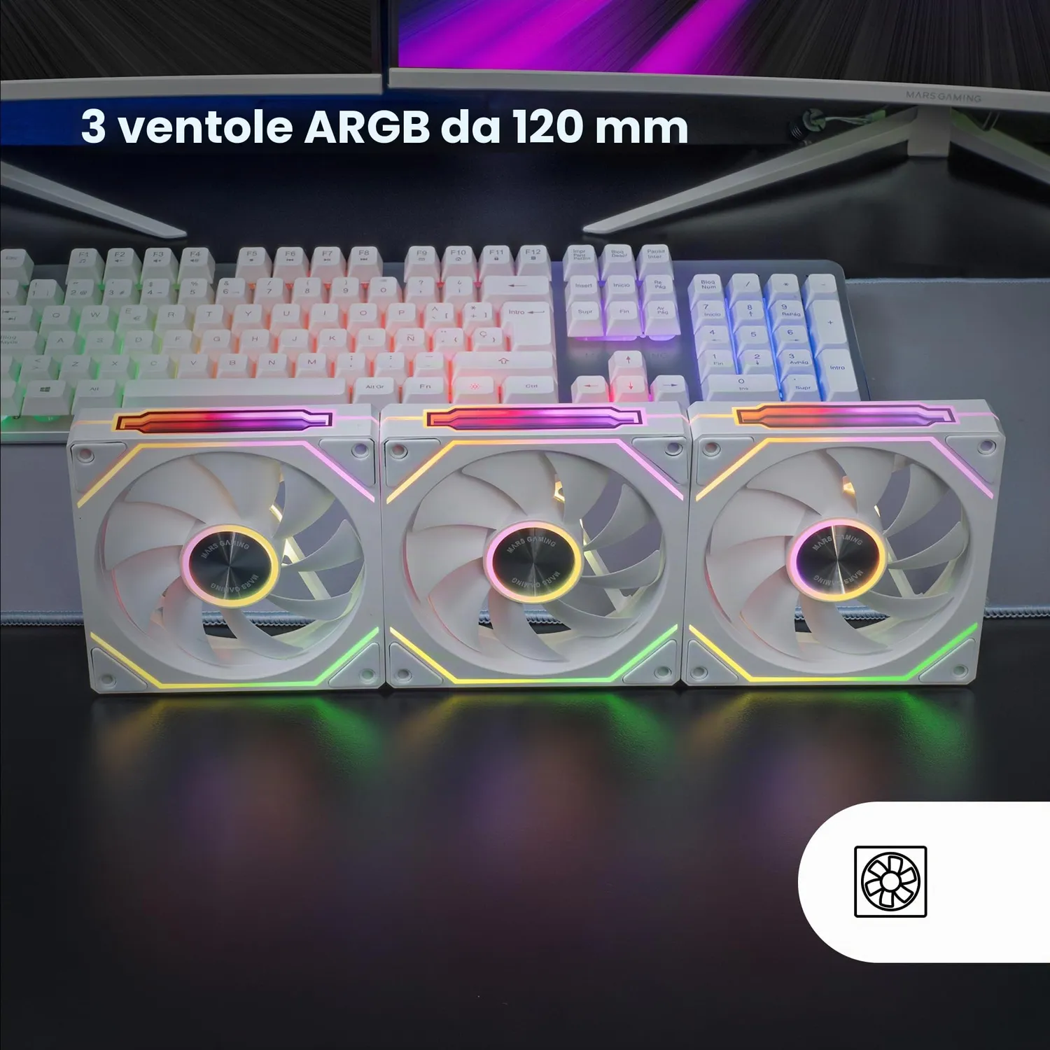Mars Gaming MF-LINKFINITYKIT2 ventole 120mm bianche ARGB
