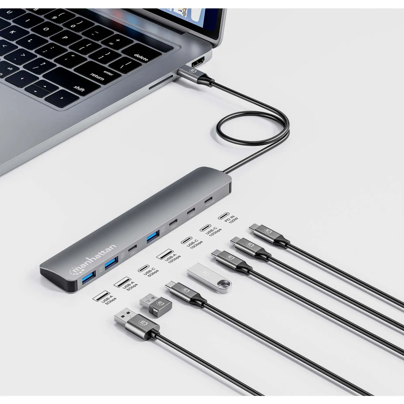 Manhattan Hub USB-C/A 7 Porte 10G con Power Delivery 100W