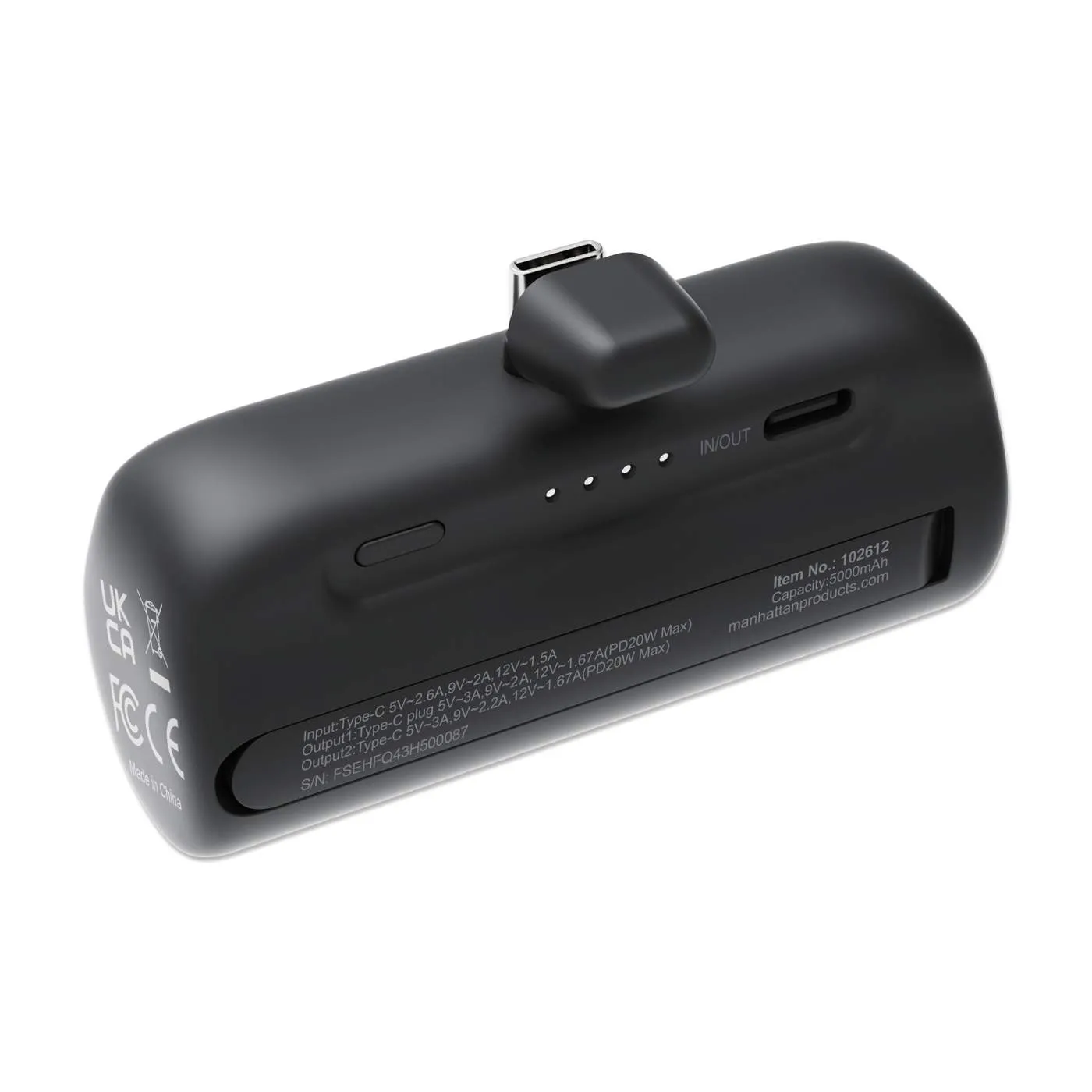 Manhattan Power Bank 5000 mAh USB-C 20W con Spina