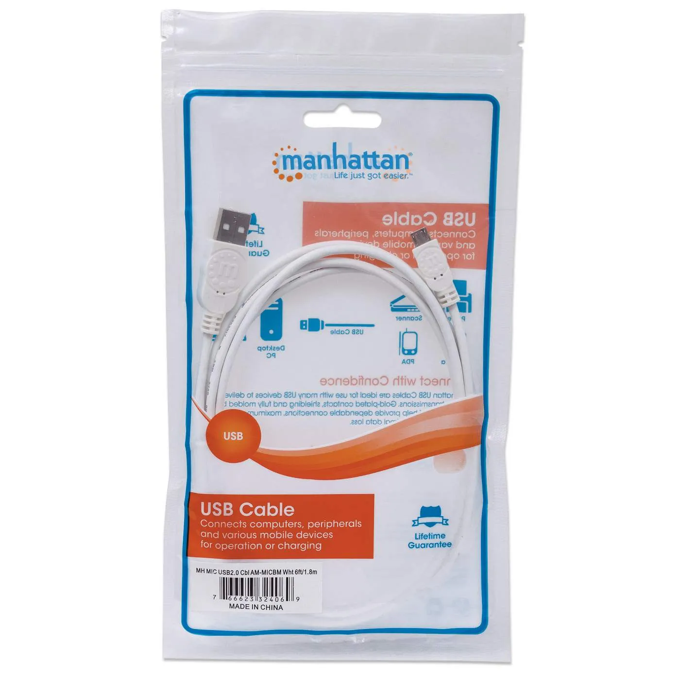 Manhattan Hi-Speed Micro-B cavo USB 1,8 m bianco