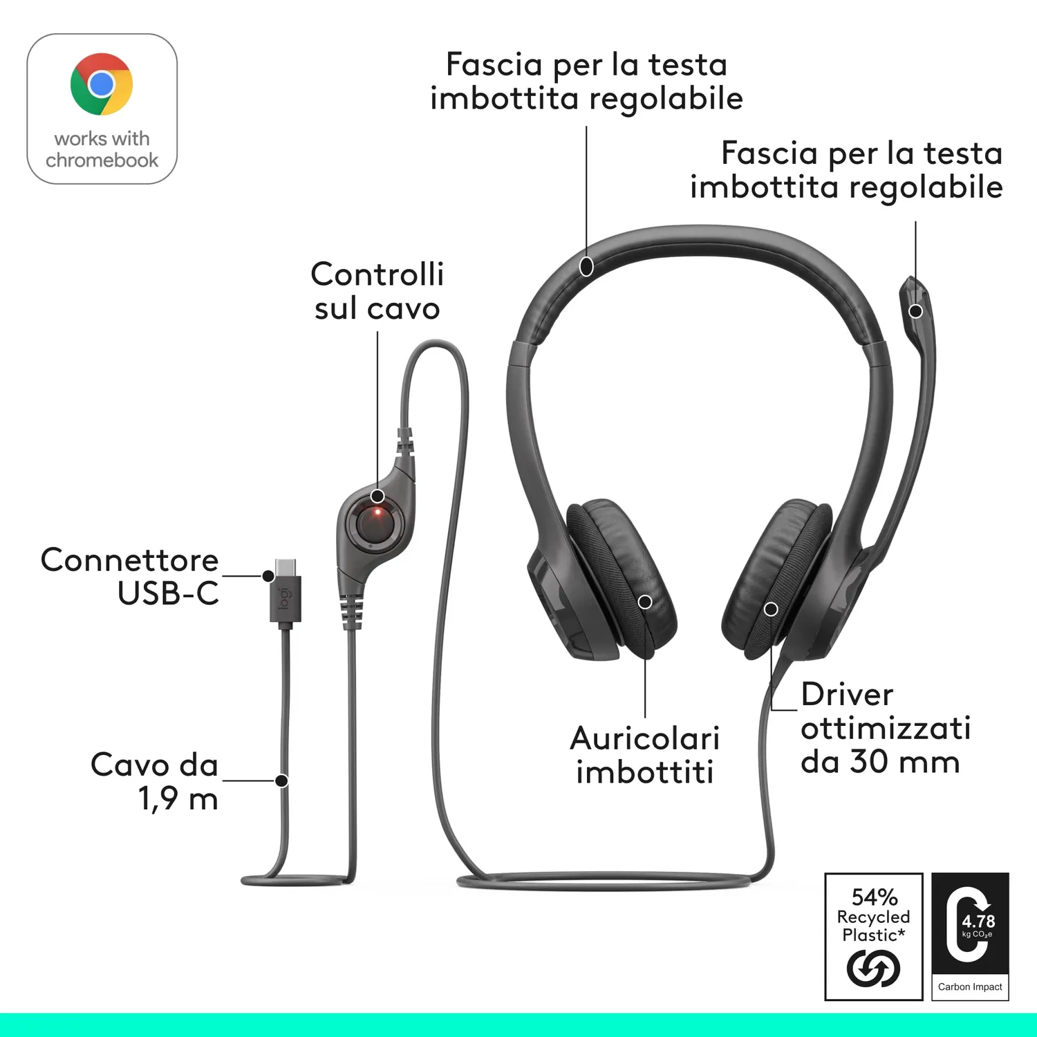 Logitech H390 cuffia con microfono USB-C cancellazione rumore
