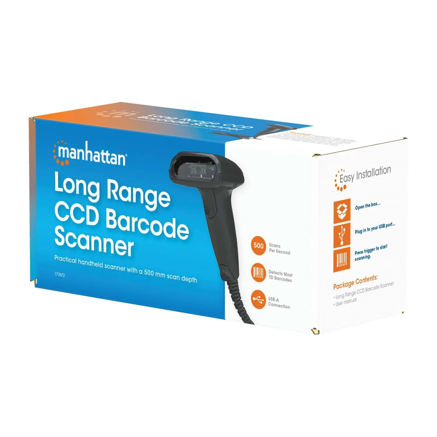 Manhattan scanner barcode Long Range CCD 1D USB 50 cm