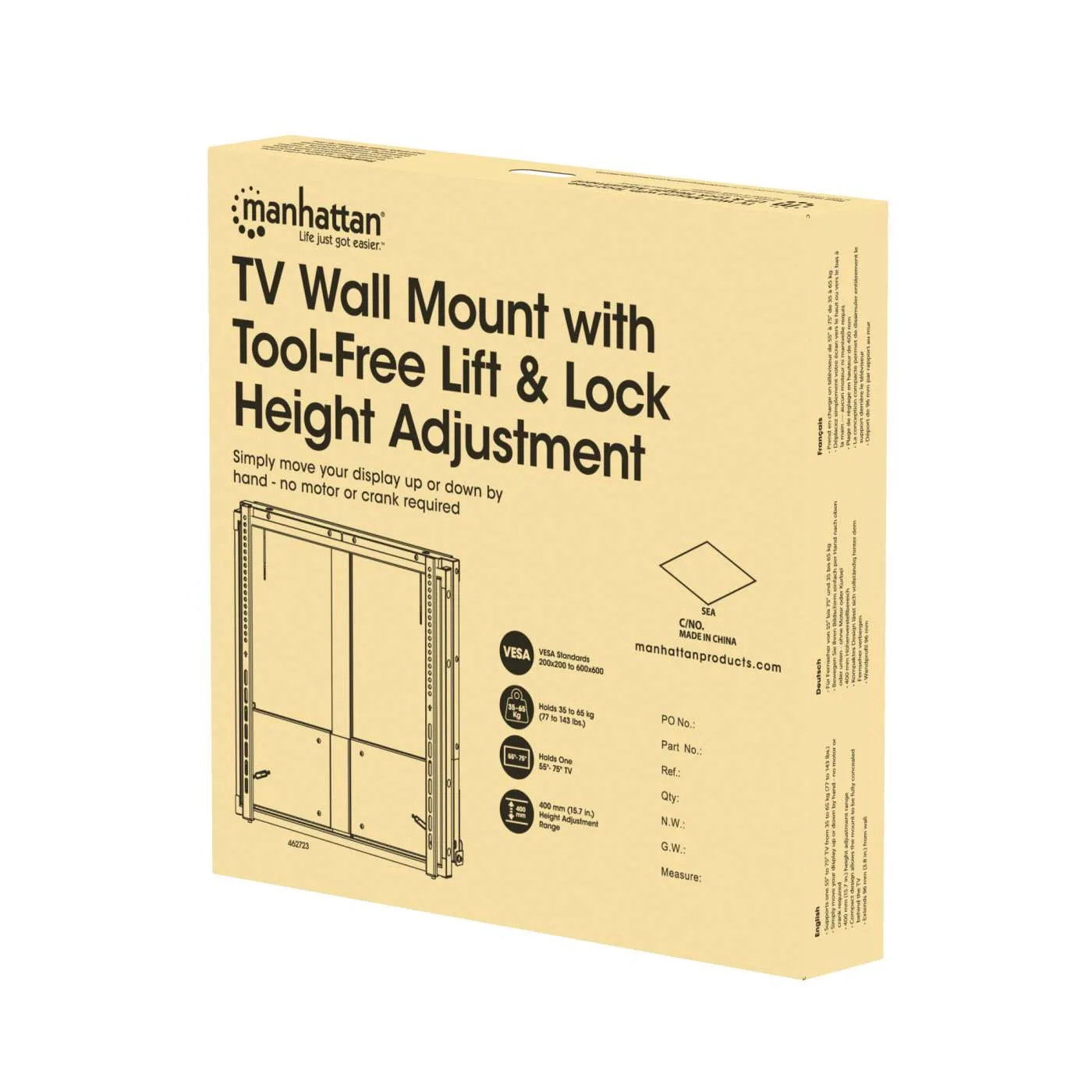 Manhattan Supporto TV a Parete 55-75" Altezza Regolabile