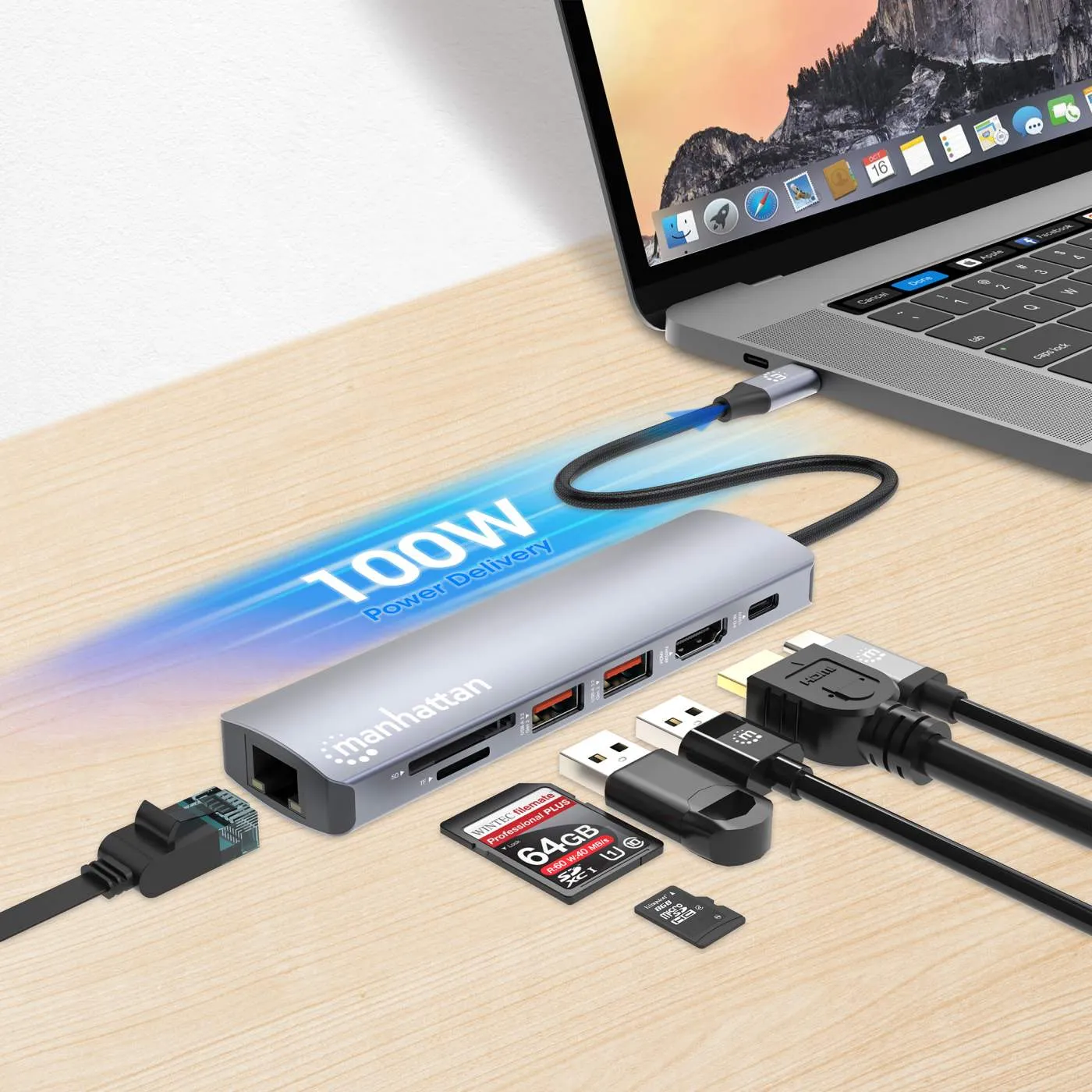 Manhattan 7-in-1 hub USB-C docking station 4K 100W