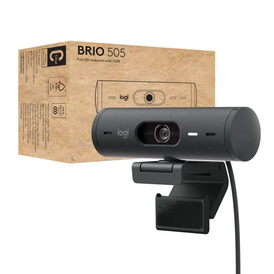 Logitech Brio 505 webcam Full HD grigia con otturatore